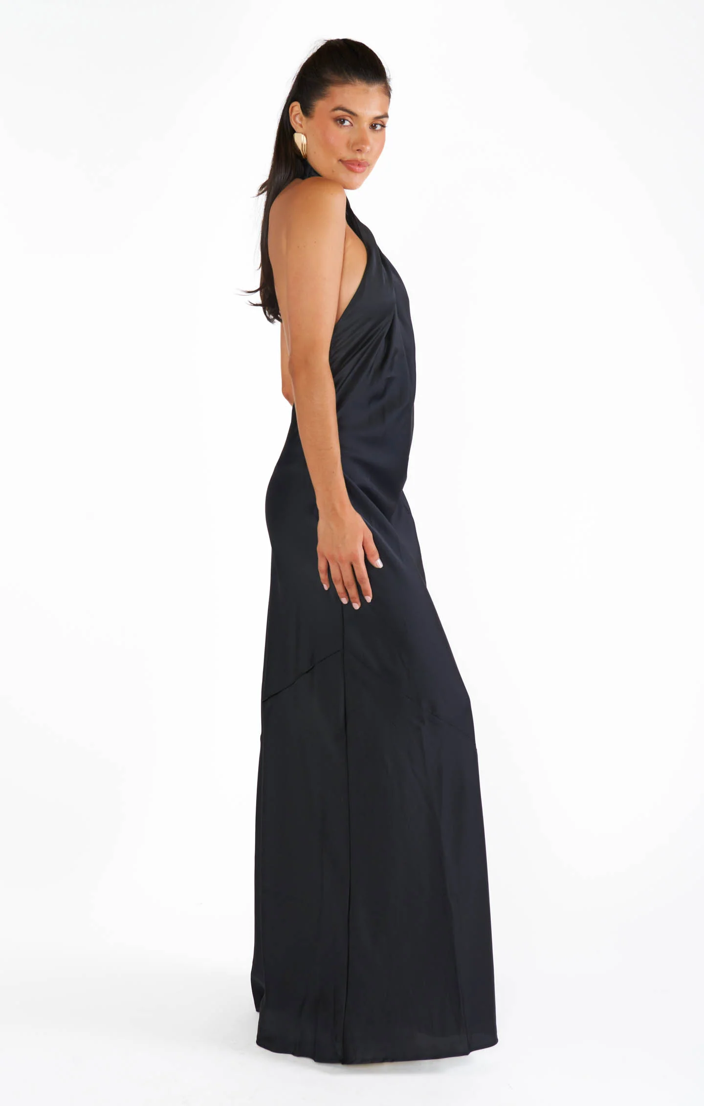 Luna Halter Maxi Dress ~ Black Velvet