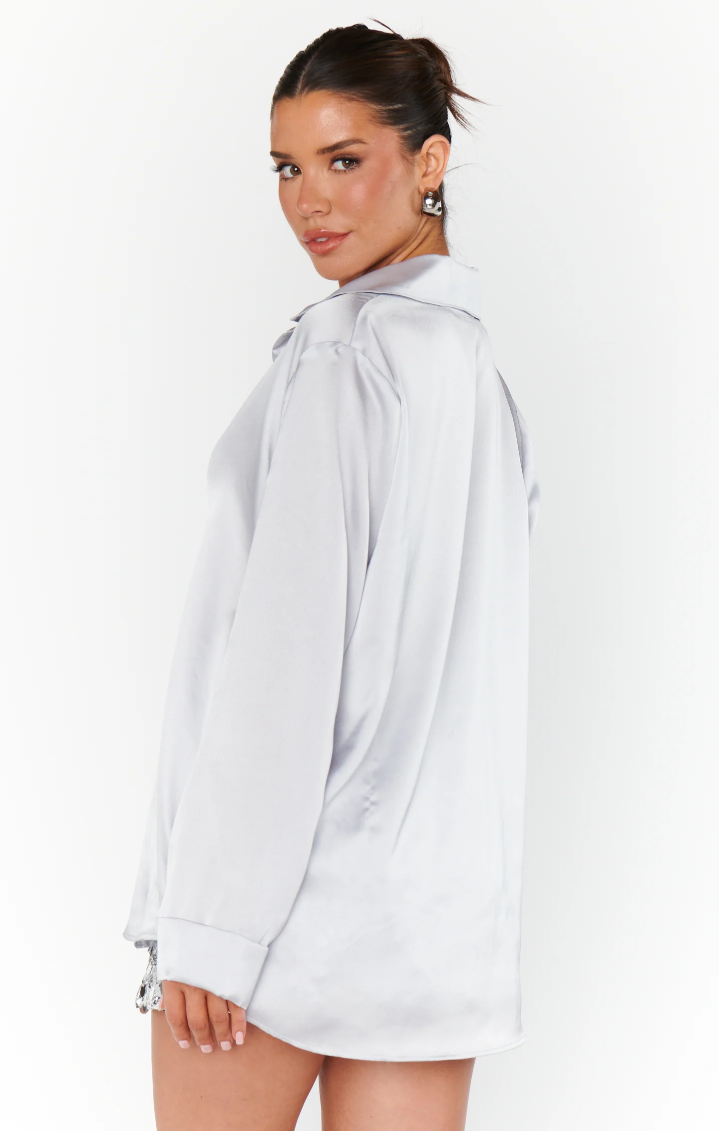 Smith Button Down ~ Silver Luxe Satin