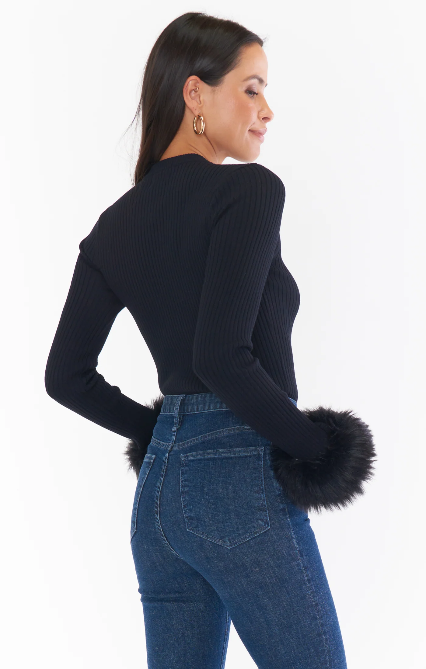 Confused Top ~ Black Knit with Faux Fur