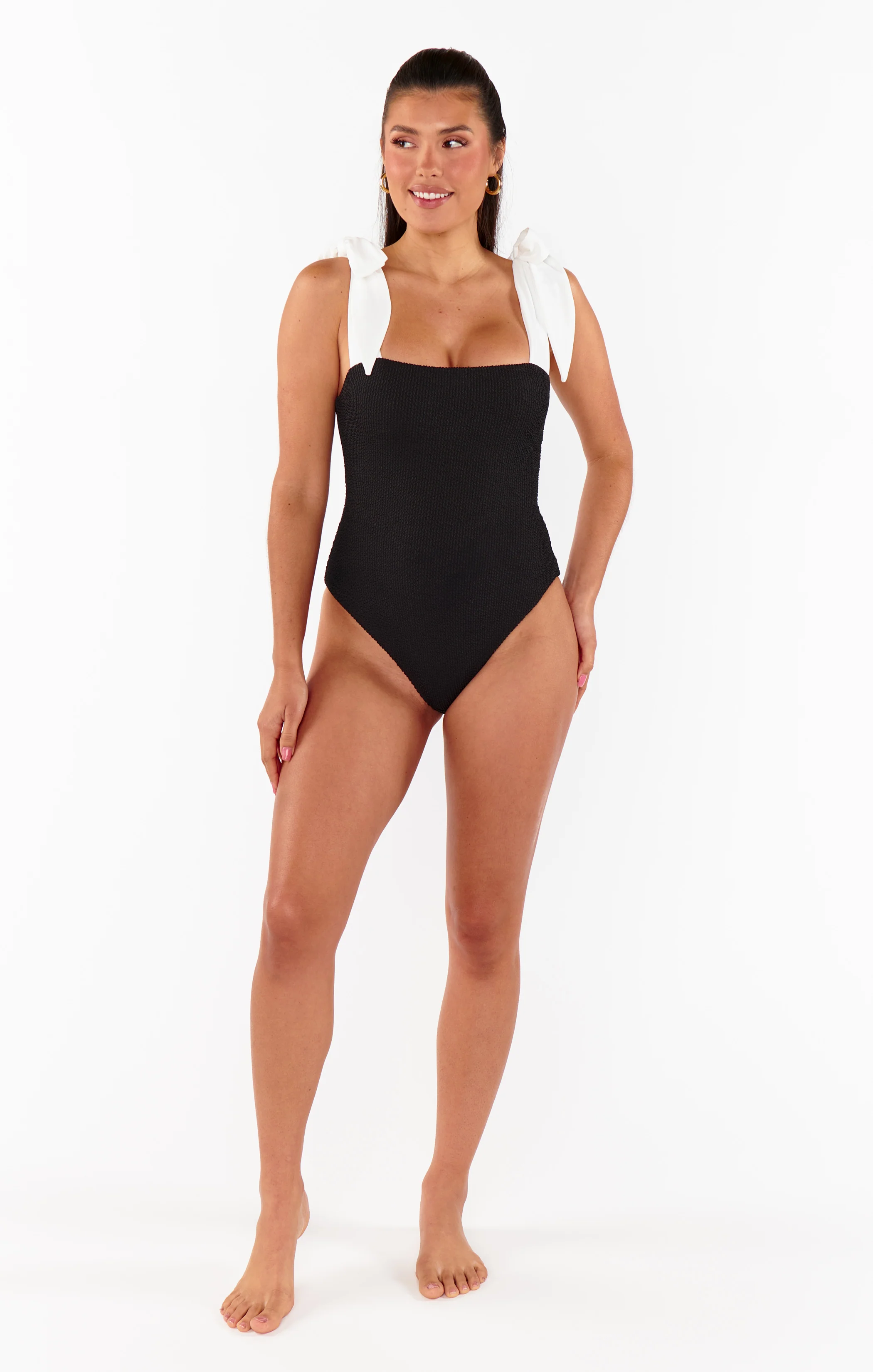 Hudson One Piece ~ Black Scrunch with White Bow