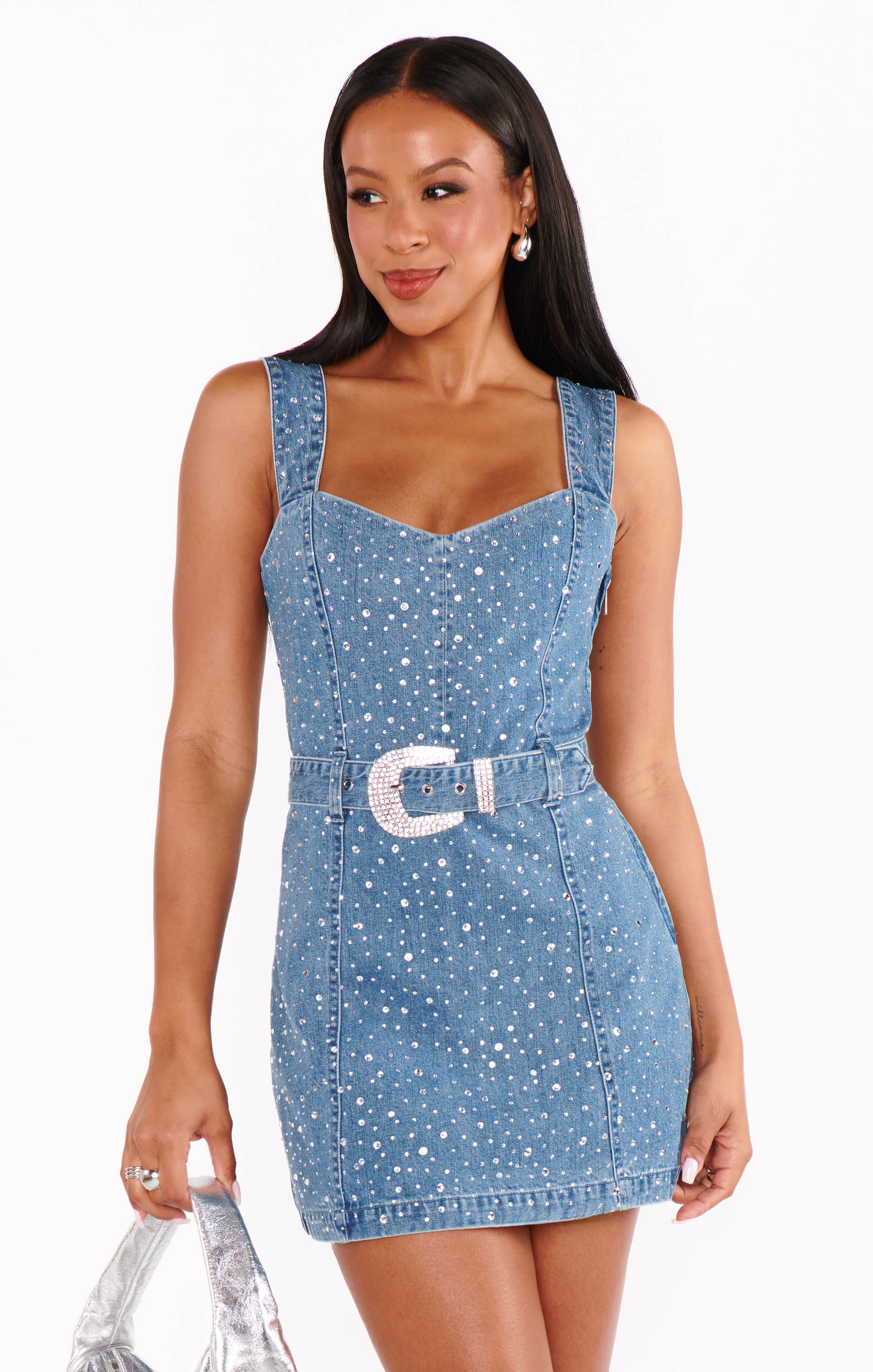 Mini Dress ~ Embellished Rhinestone Denim