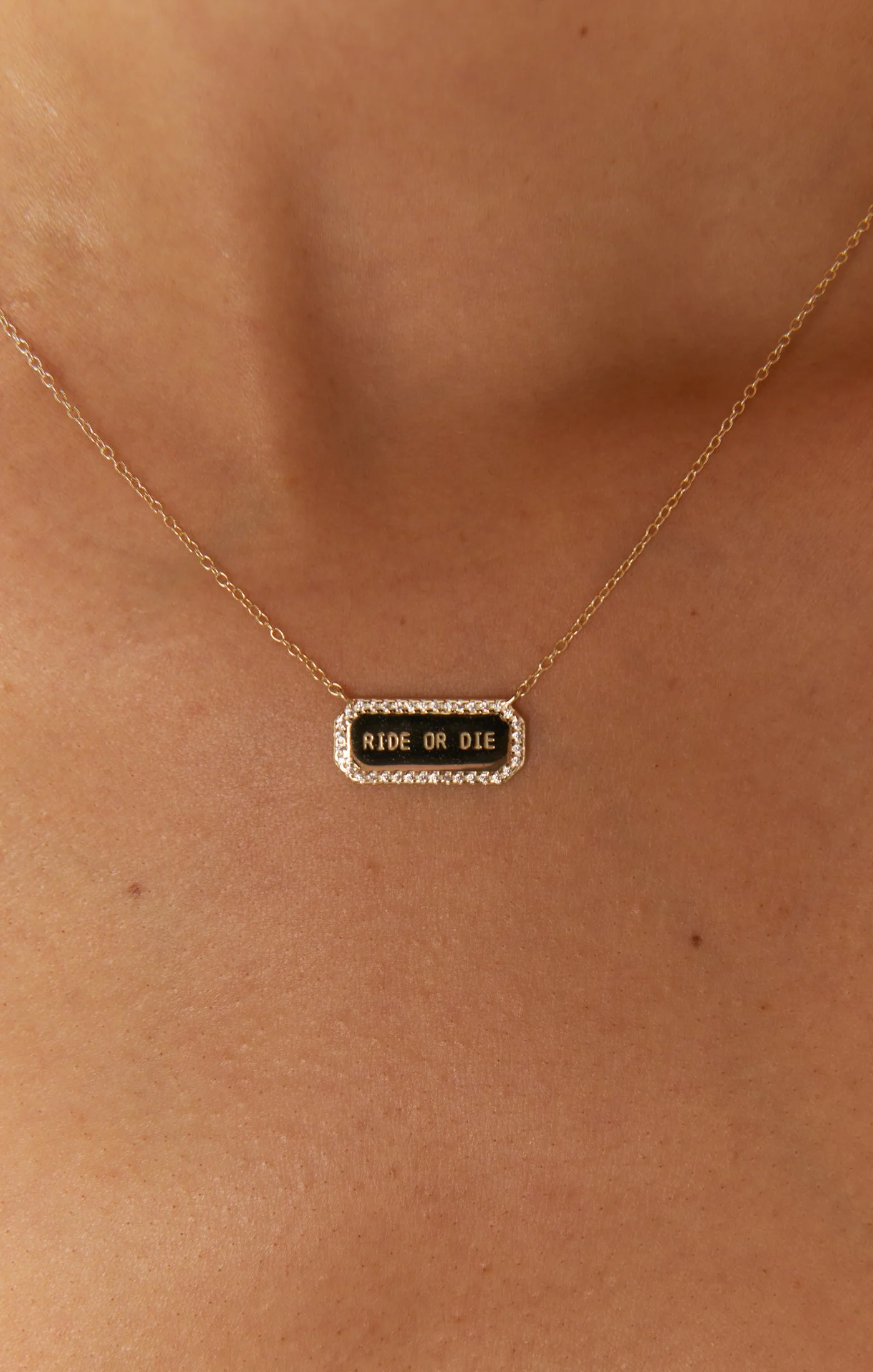 Rhinestone Ride or Die Necklace ~ 14K Gold Plated