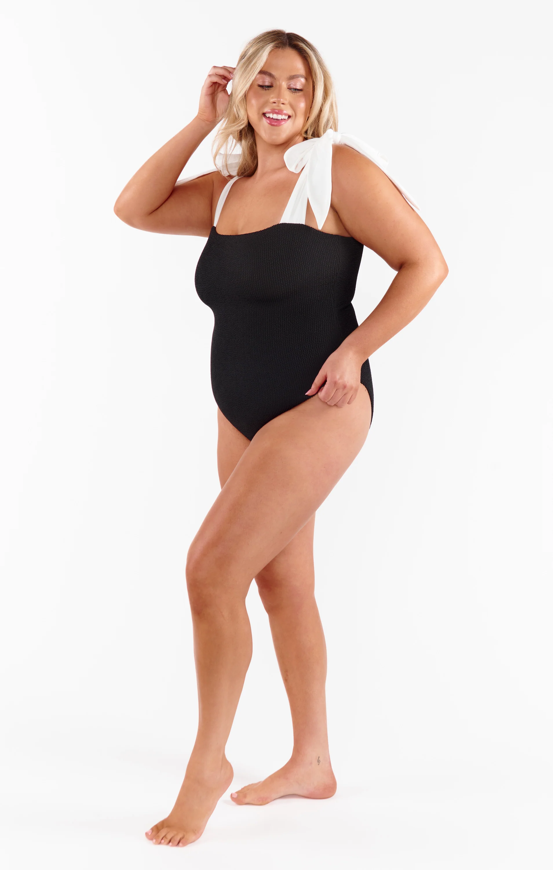 Hudson One Piece ~ Black Scrunch with White Bow