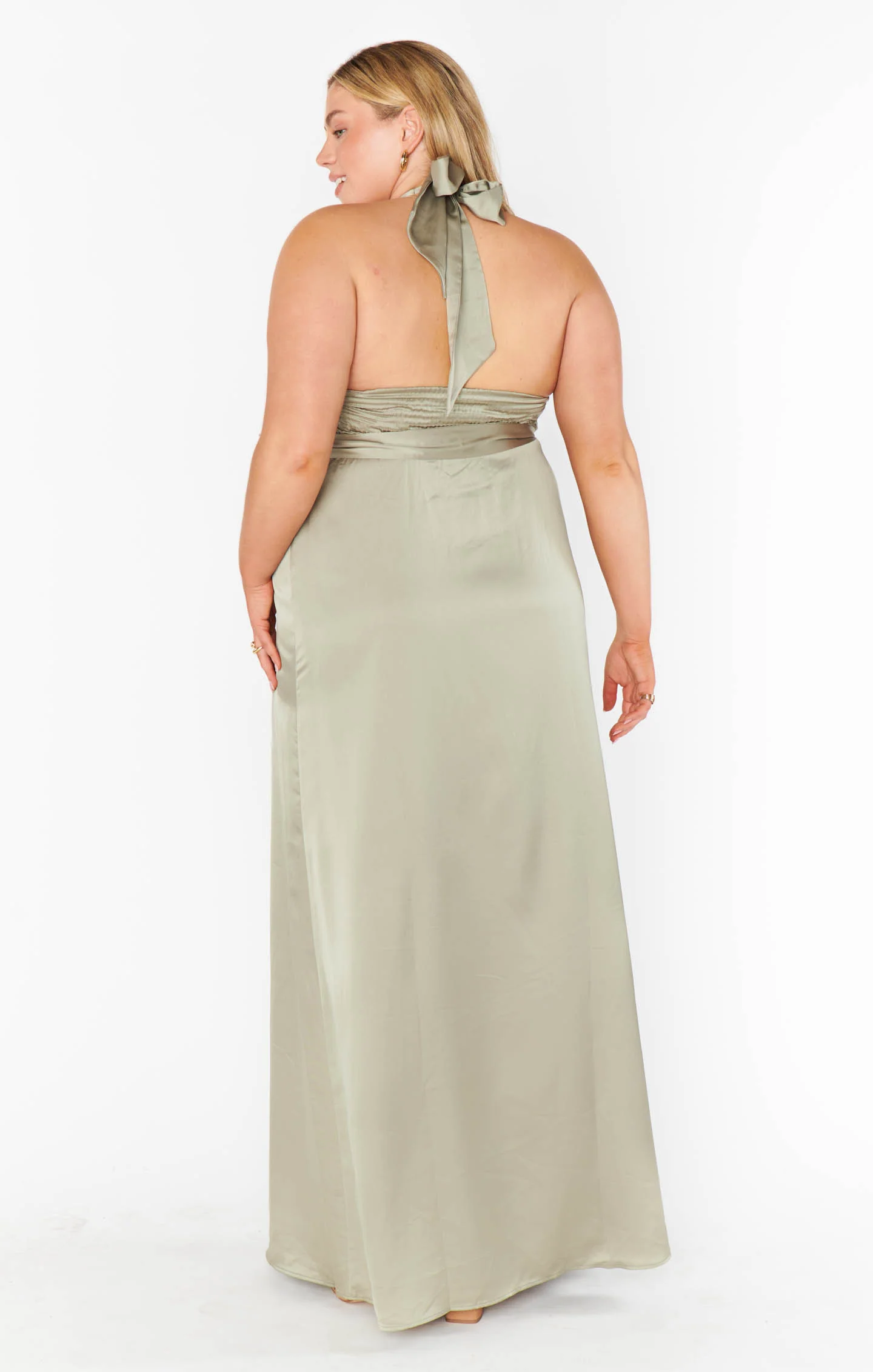 Hazel Halter Maxi Dress ~ Moss Green Luxe Satin