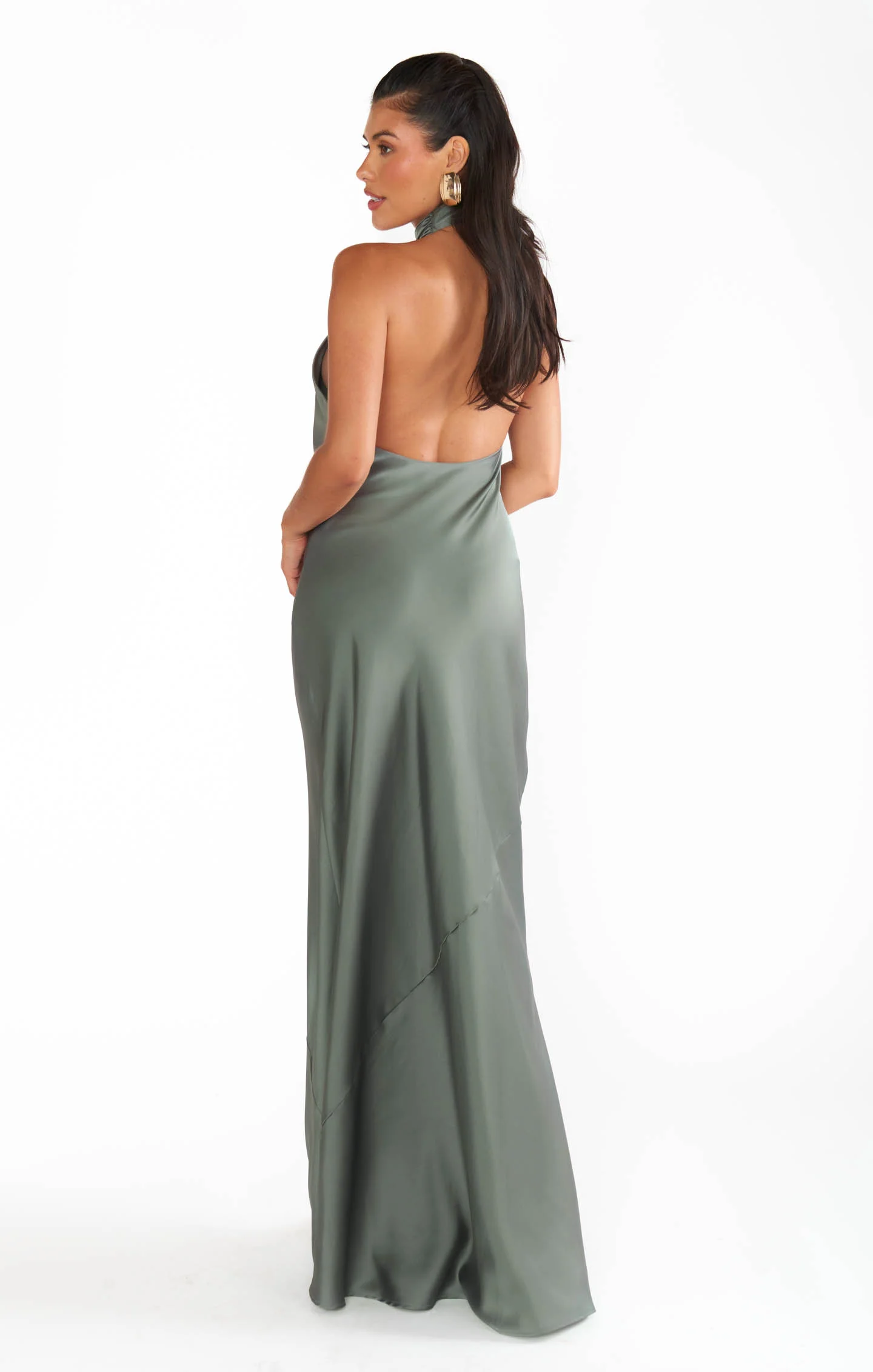Jasmine Halter Maxi Dress ~ Deep Sage Luxe Satin