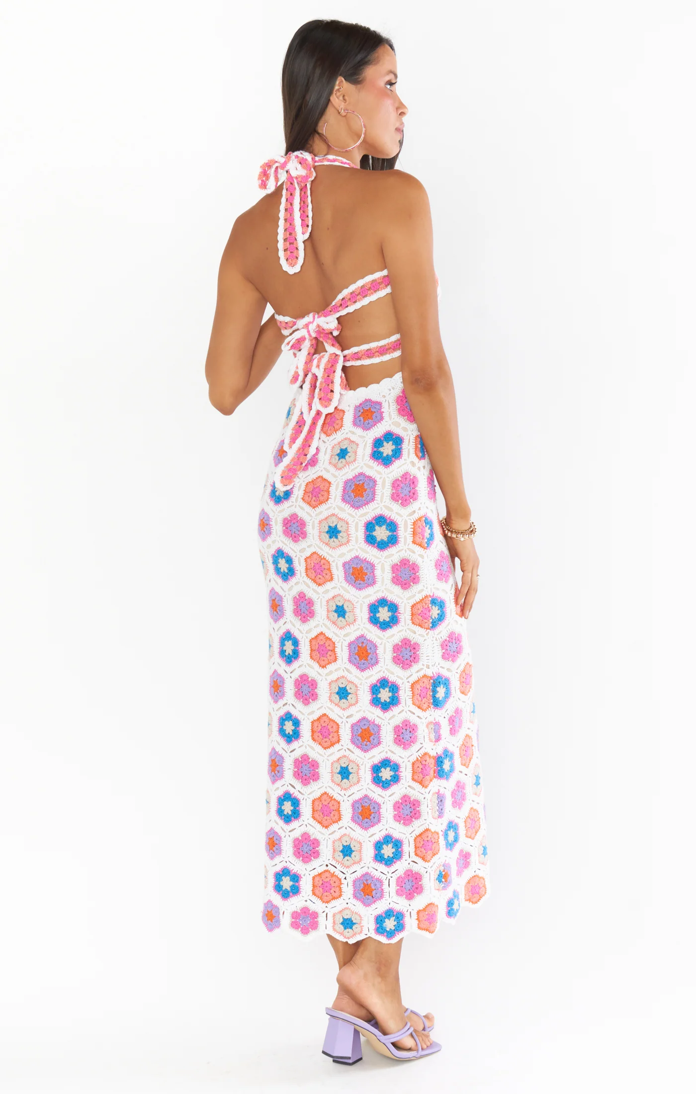 Sunshine Halter Midi Dress ~ Bright Multi Crochet