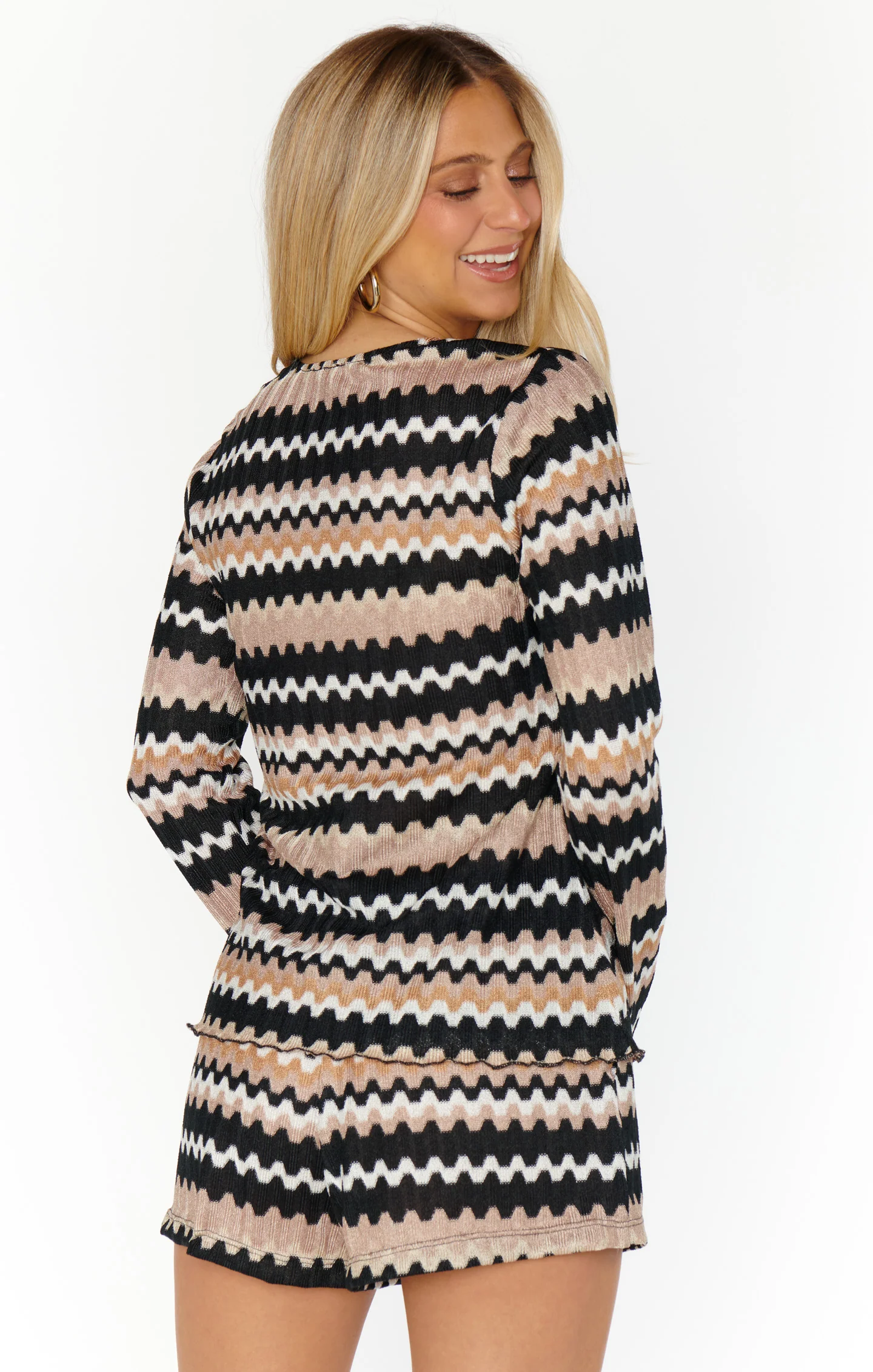 Thrill Tie Top ~ Neutral Groovy Knit