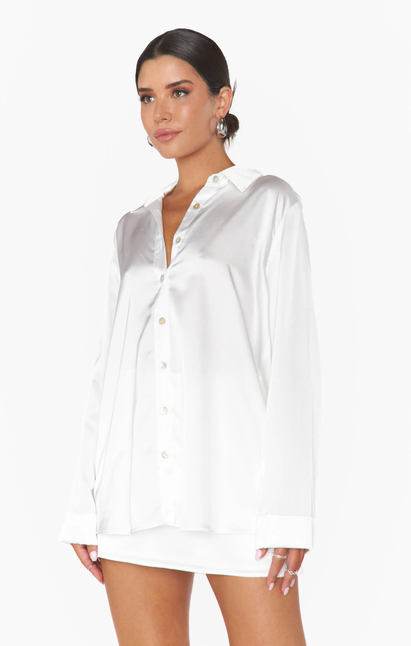 Smith Button Down ~ Ivory Luxe Satin