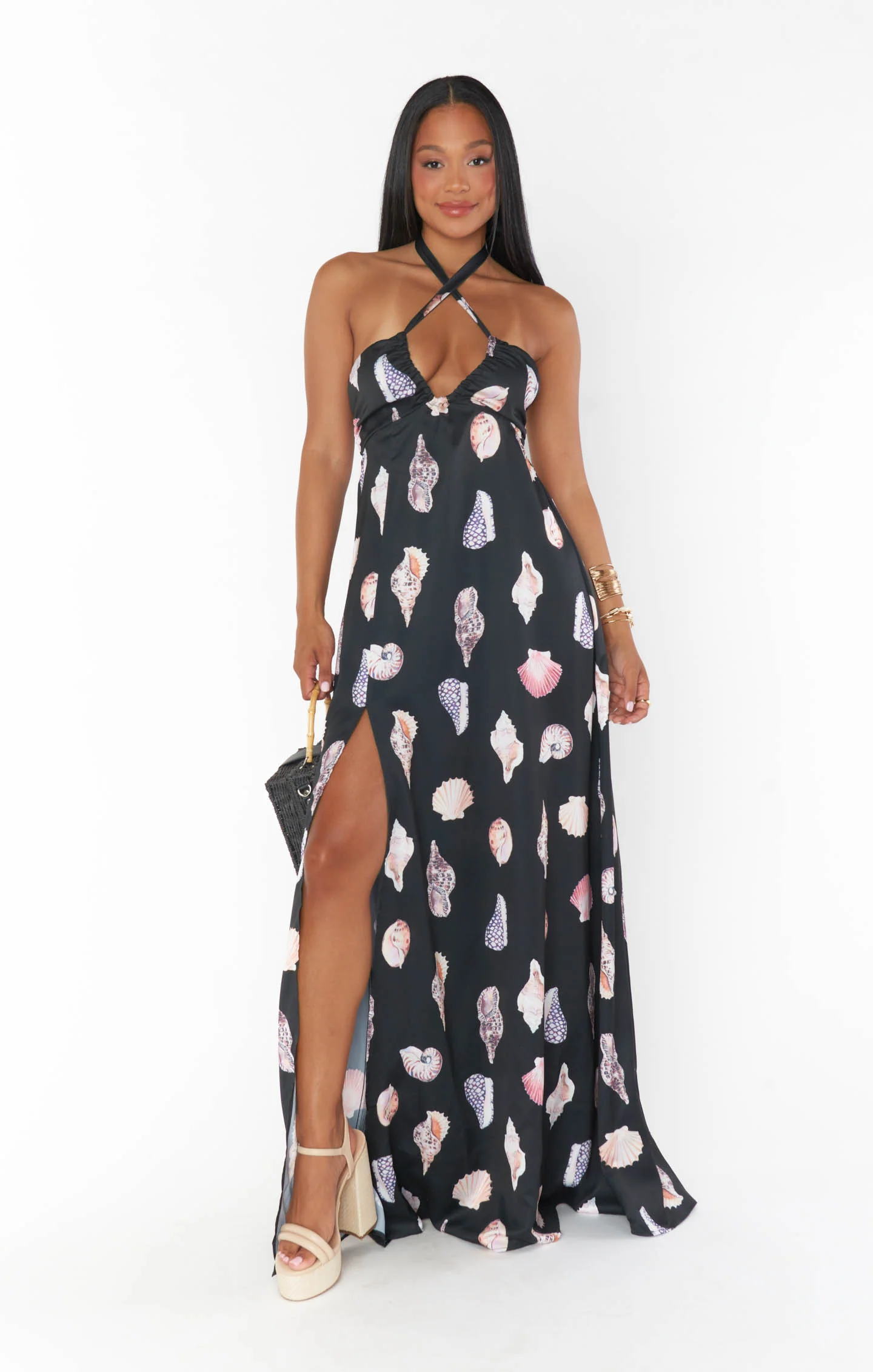 Milos Maxi Dress ~ Black Shell Luxe Satin