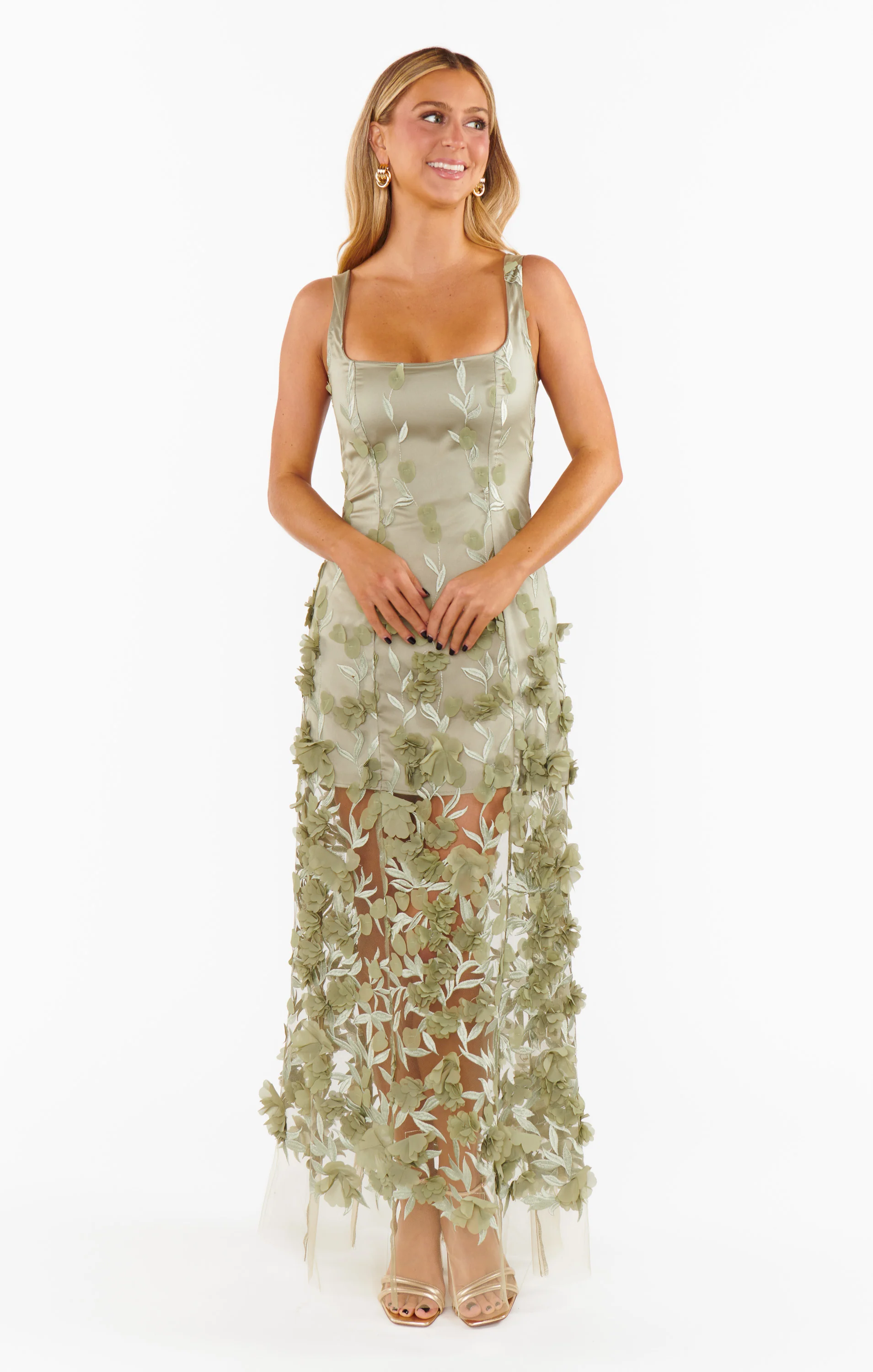 Stephanie Dress ~ Moss Green 3D Floral