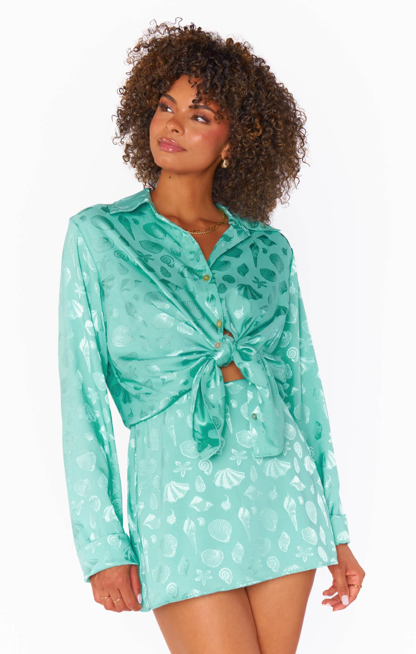 Button Down ~ Aquamarine Shell Satin