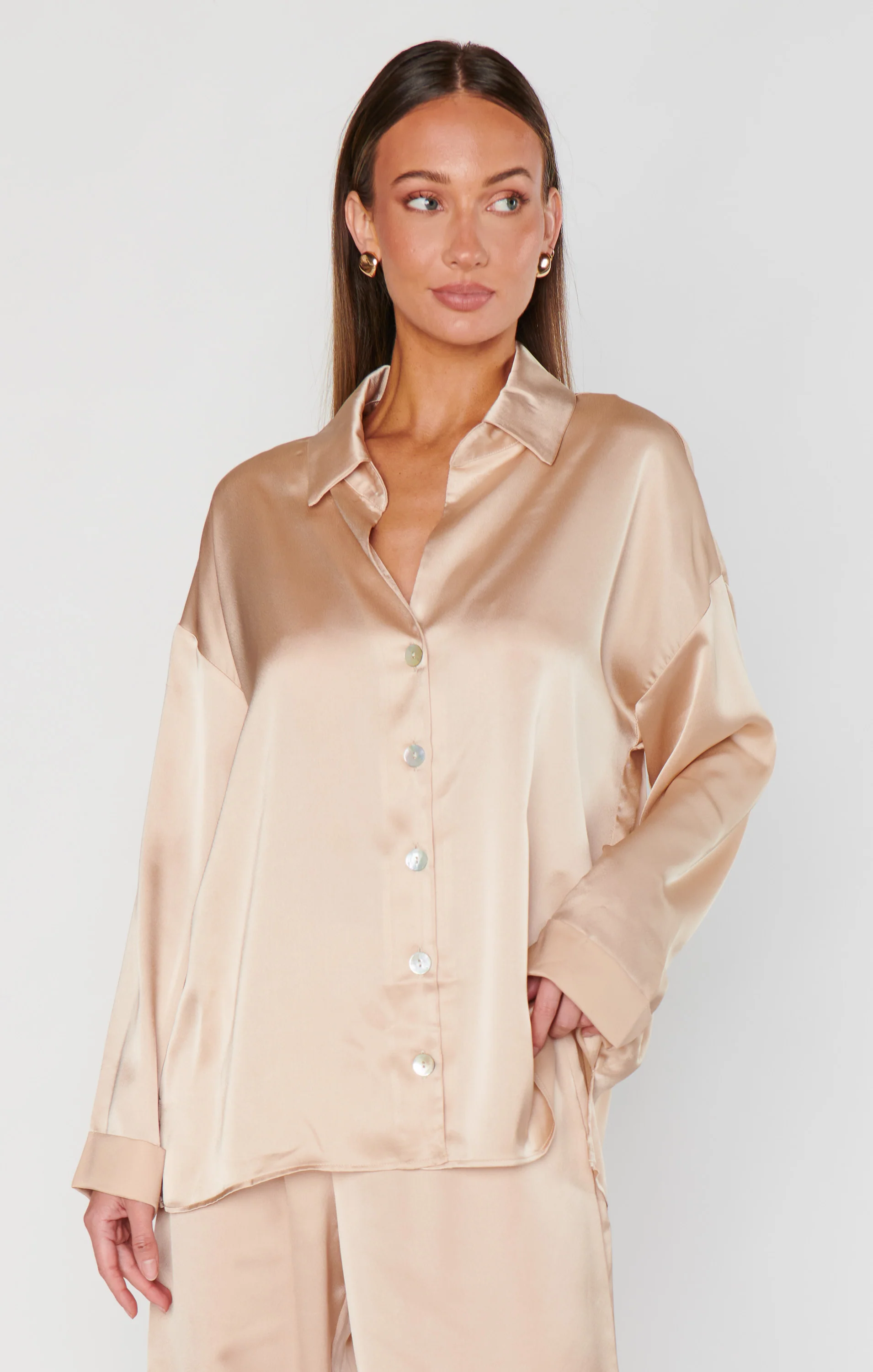 Always and Forever Button Down ~ Champagne Luxe Satin