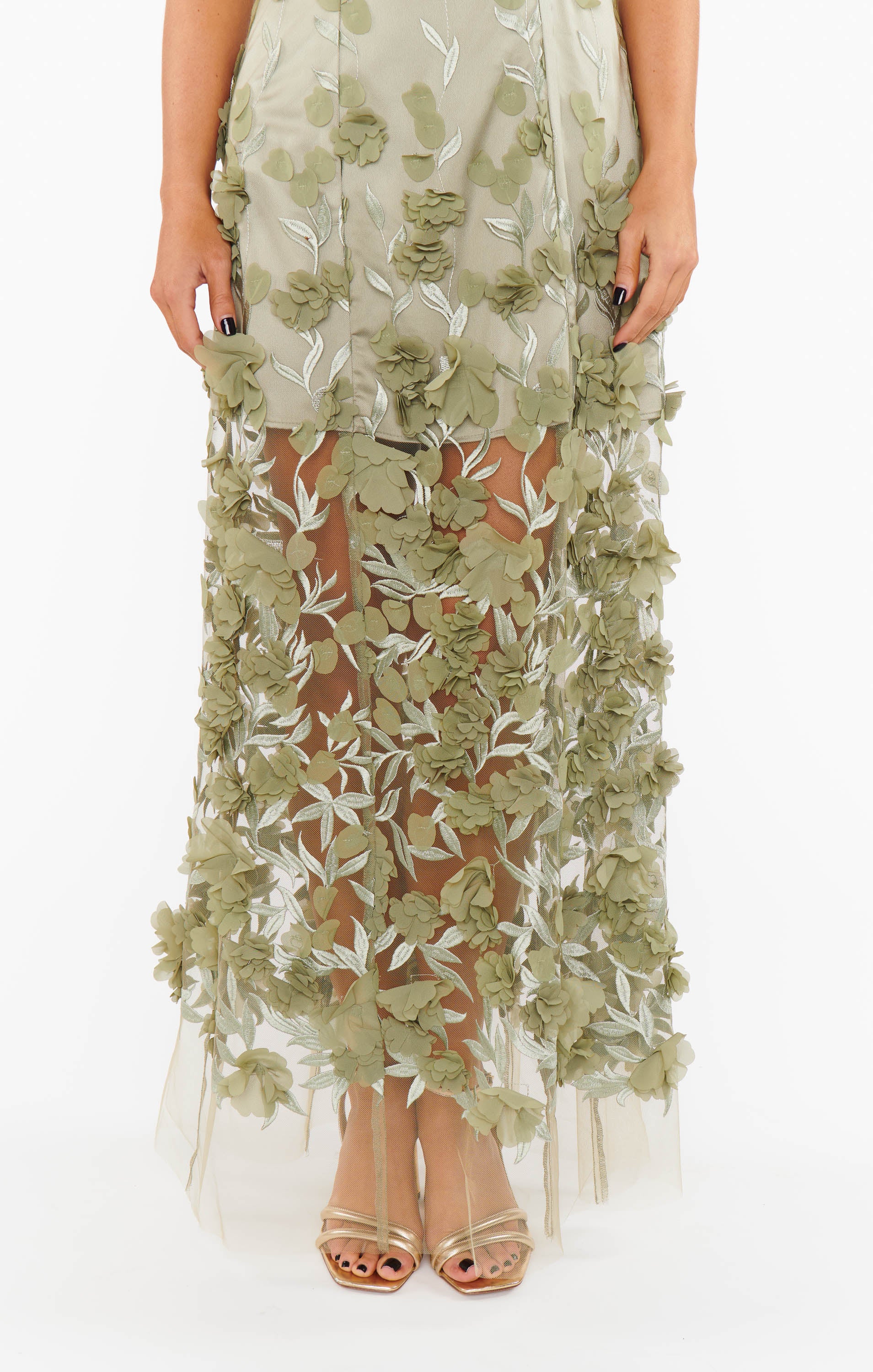 Stephanie Dress ~ Moss Green 3D Floral