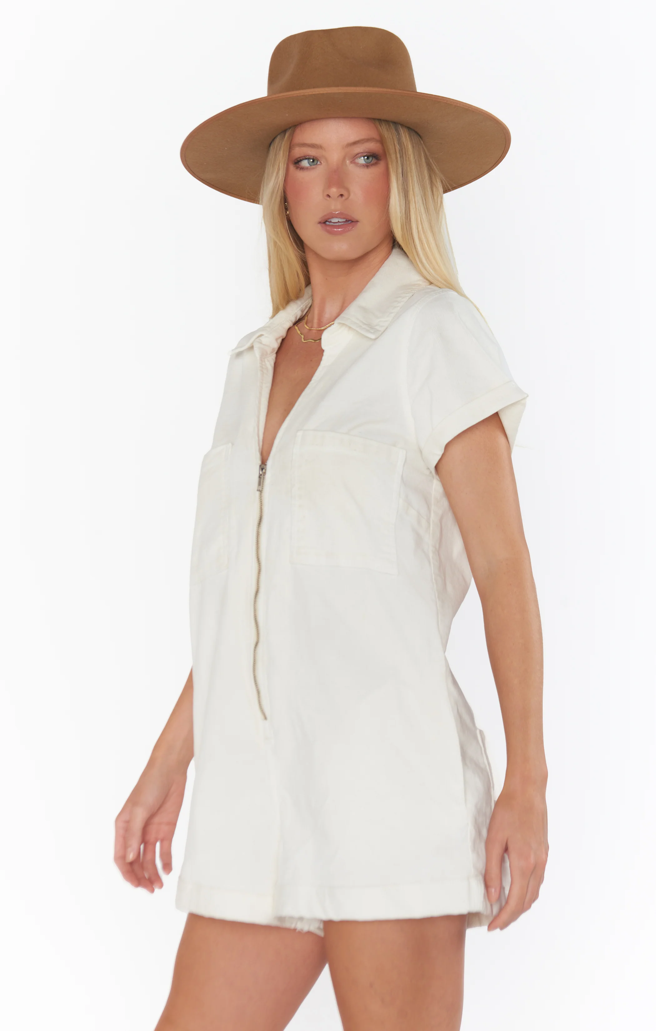 Range Zip Up Romper ~ Cream Corduroy