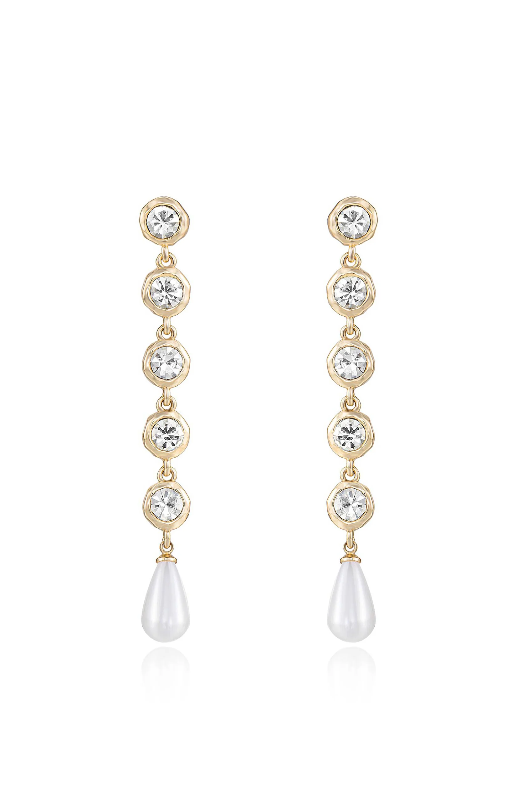 Ettika Elegantly Modern Crystal and Pearl Dangle Earrings ~ Gold