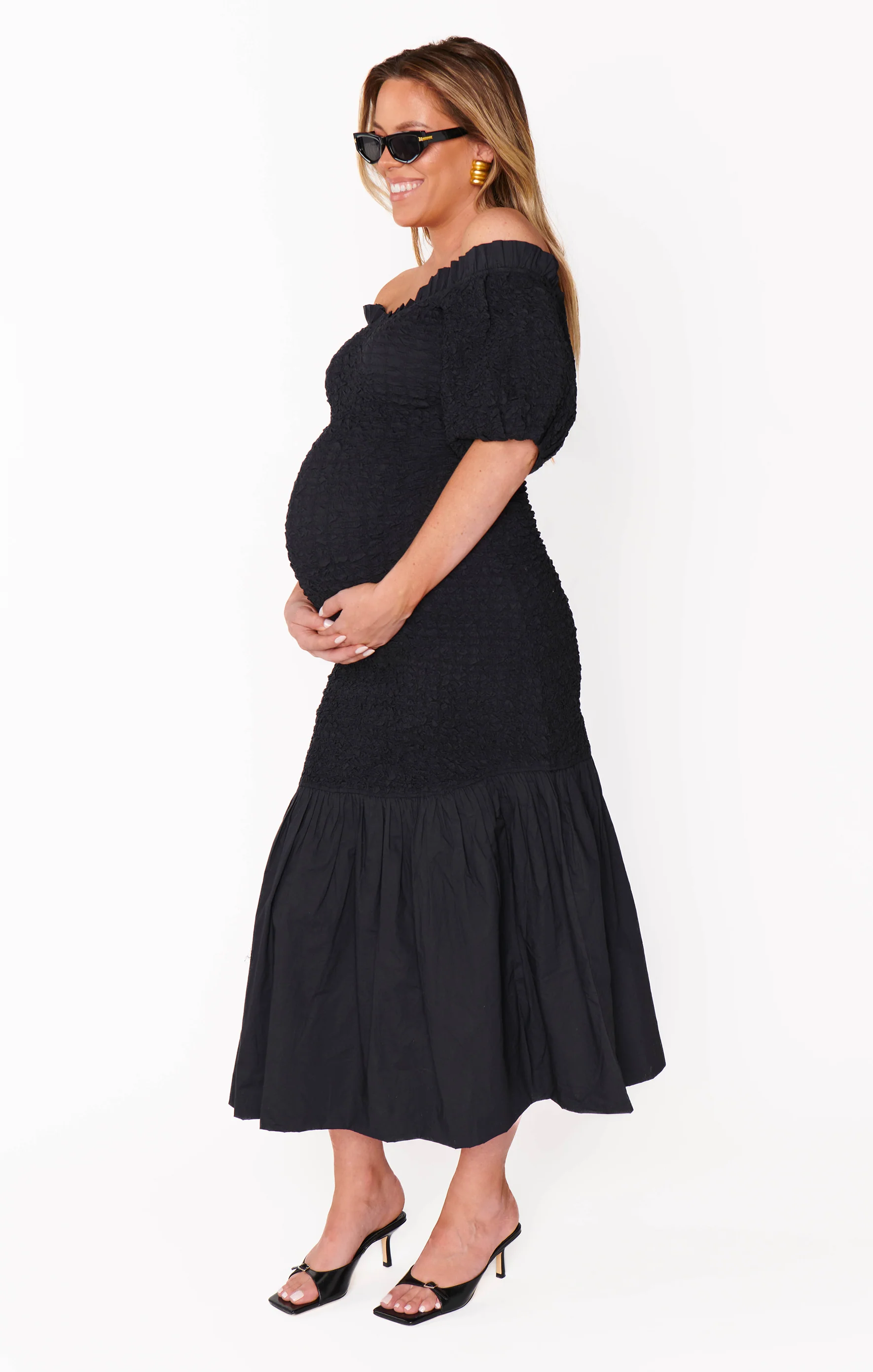 Rom Com Midi Dress ~ Black Texture Stretch