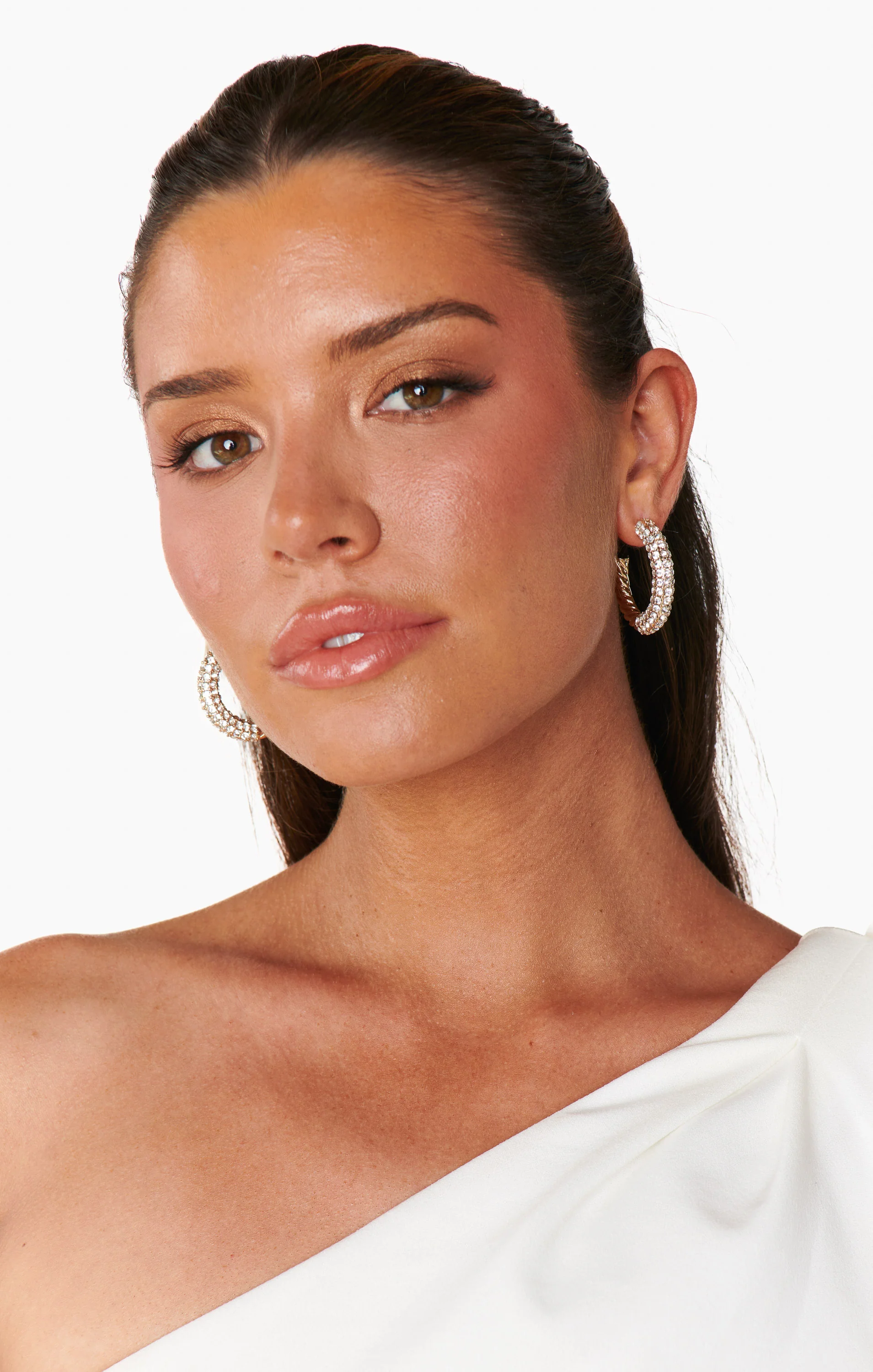 Ettika Crystal Dotted Twist Hoop Earrings ~ Gold