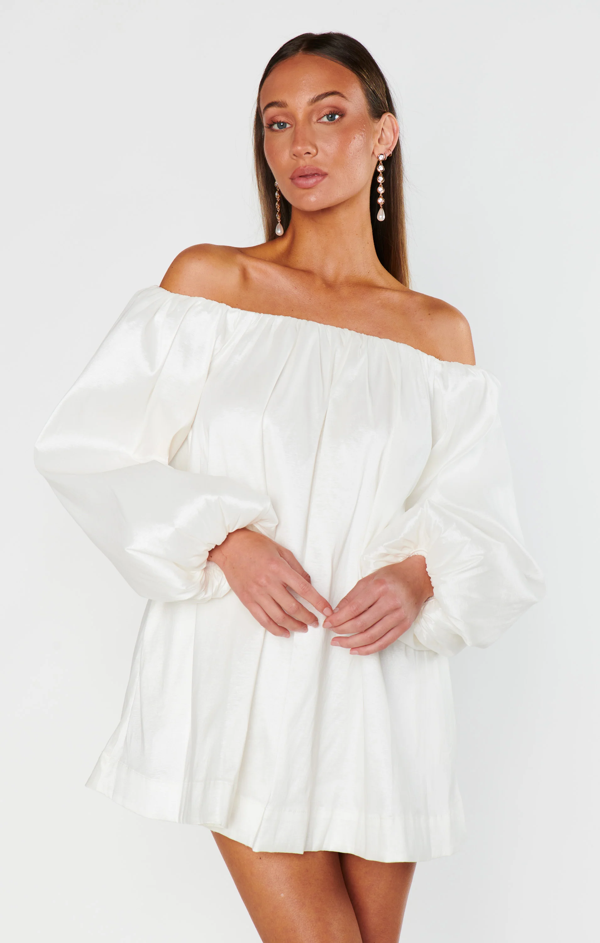 Brenna Mini Dress ~ White Taffeta