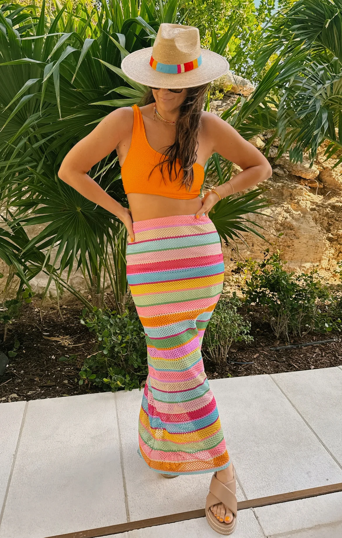 Sunshine Tienda Sandra Palm Hat ~ Rainbow