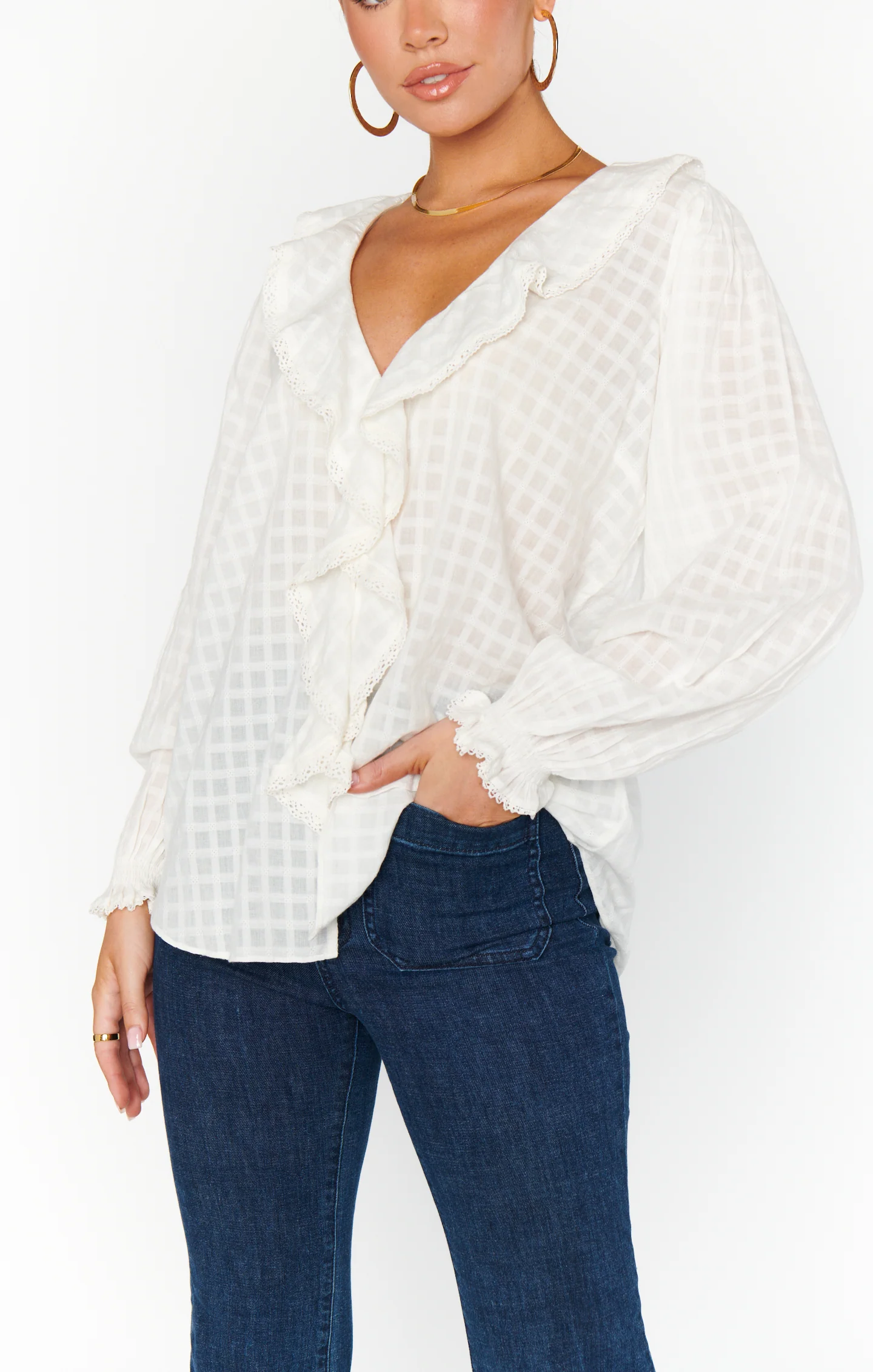 Mia Frill Blouse ~ Light Cotton Sateen