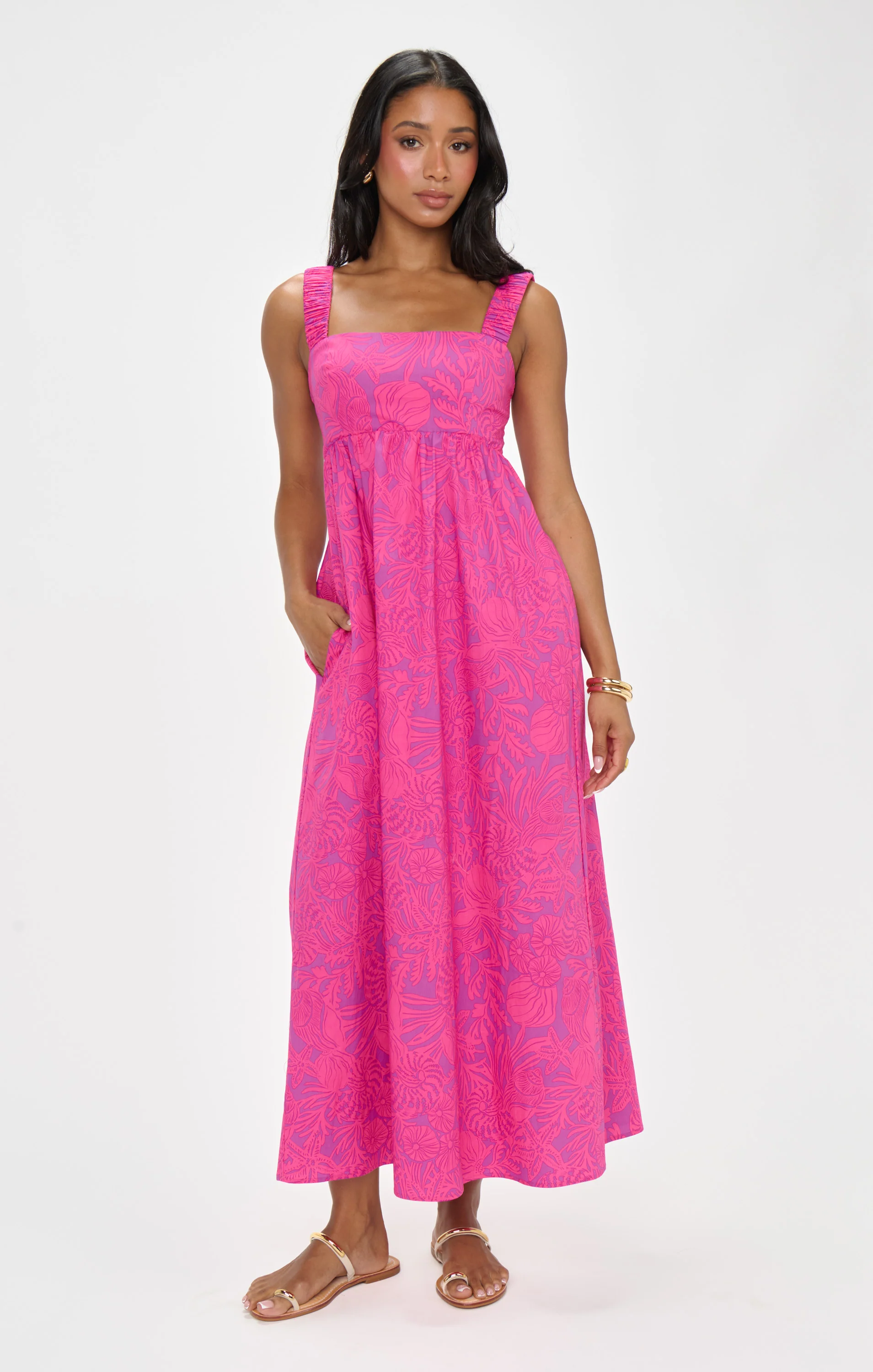 Fling Midi Dress ~ Pink Shells Poplin