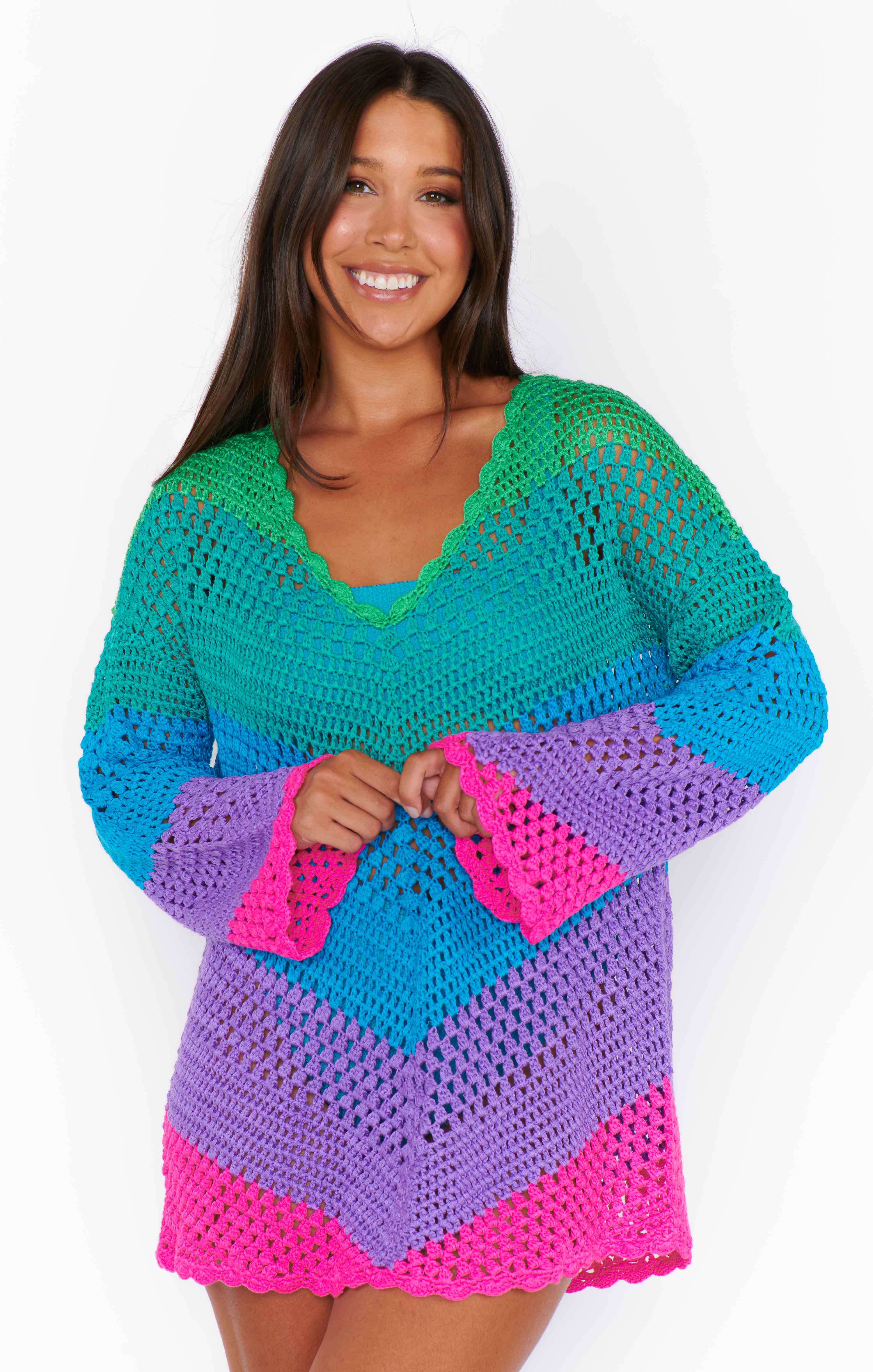 Paula V Neck Pullover ~ Chevron Stripe Crochet
