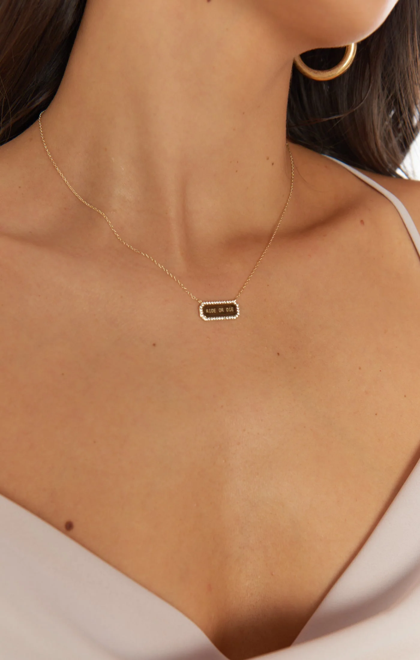 Rhinestone Ride or Die Necklace ~ 14K Gold Plated