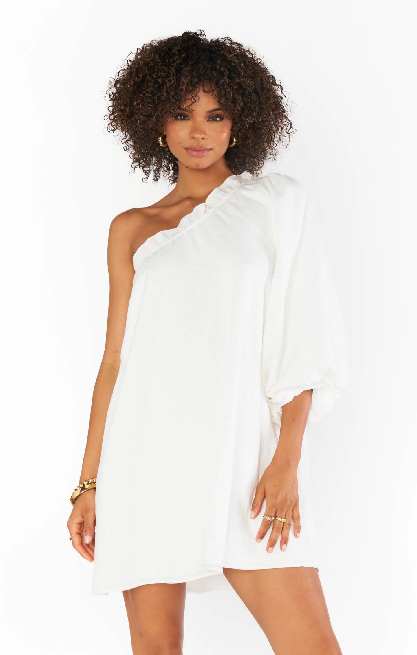 High Volume Mini Dress ~ White Linen