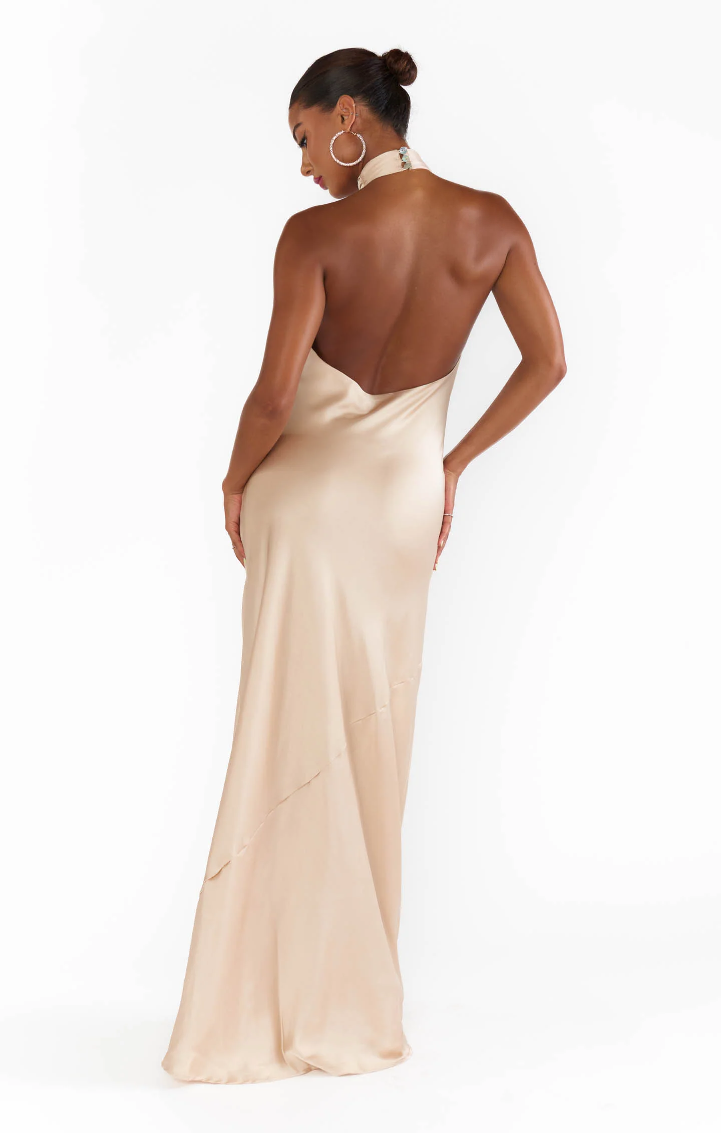 Jasmine Halter Maxi Dress ~ Champagne Luxe Satin