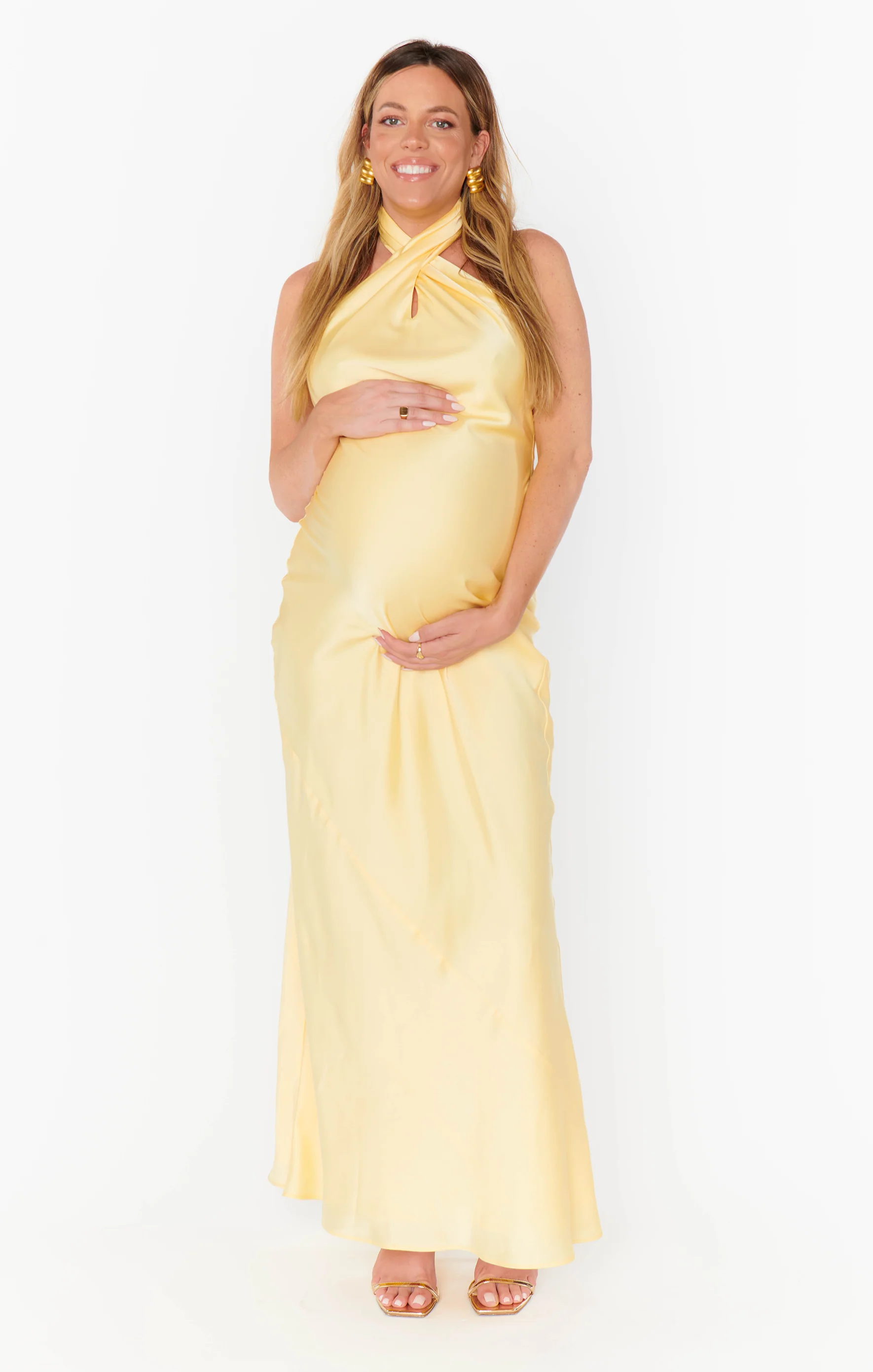 Jasmine Halter Maxi Dress ~ Pale Yellow Luxe Satin