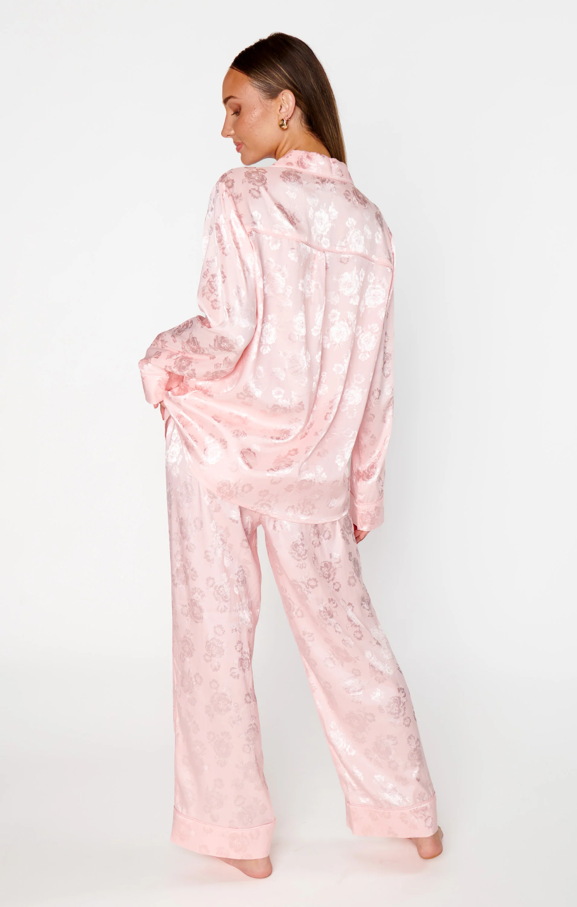 Classic Cropped PJ Set ~ Pink Floral Silky