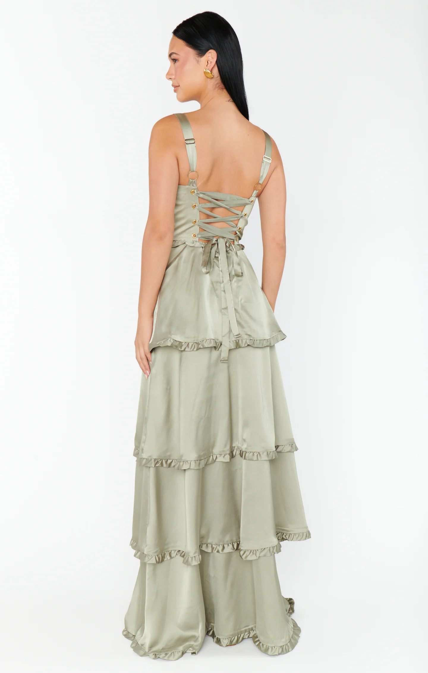 Lady Corset Dress ~ Moss Green Luxe Satin