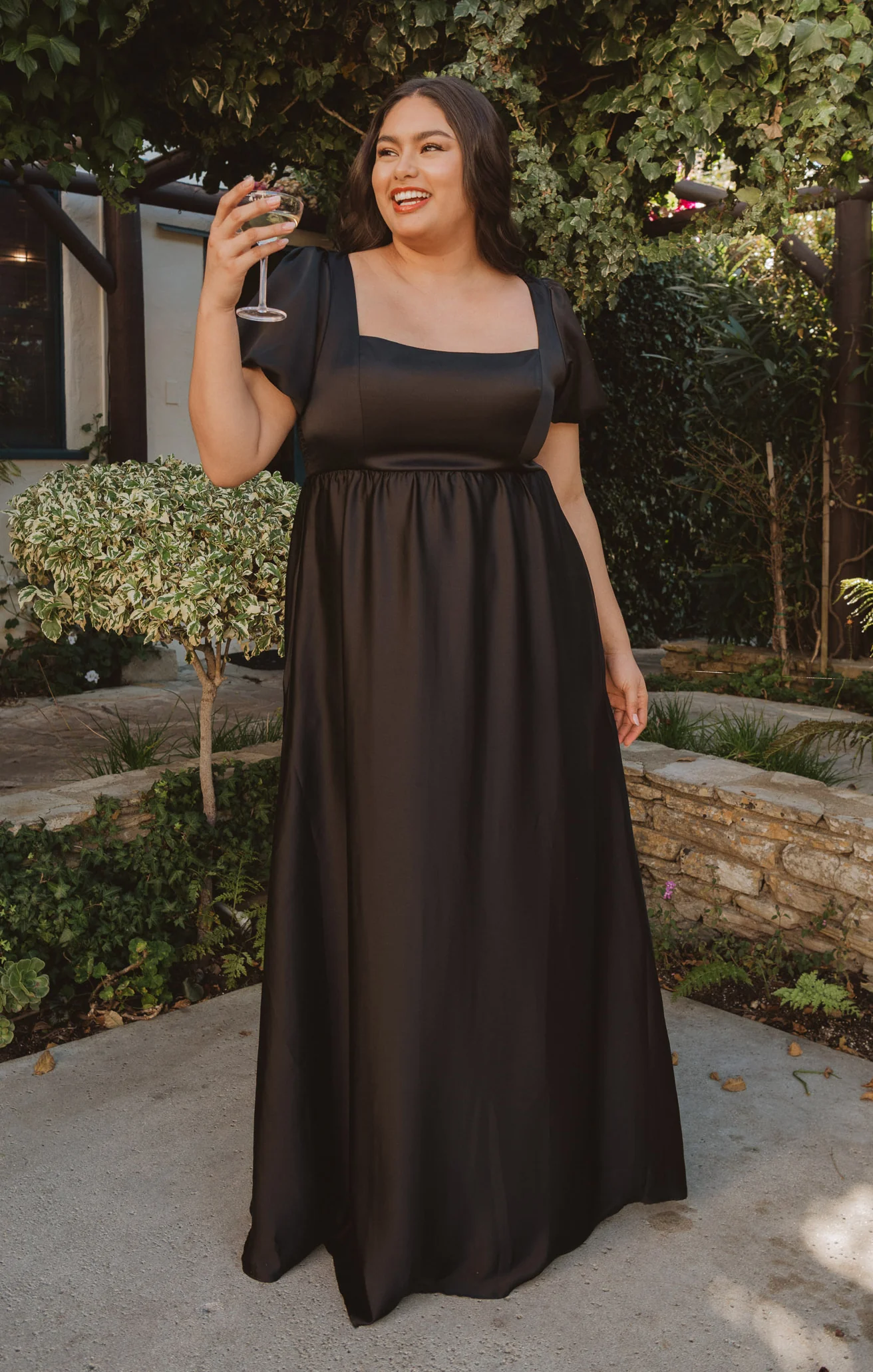 Maxi Dress ~ Black Satin
