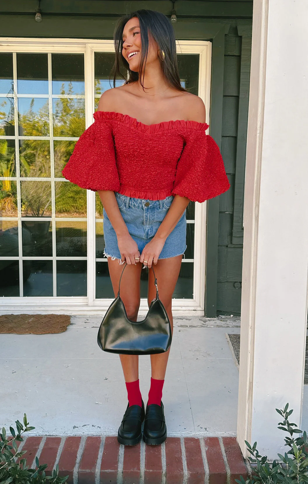 Rom Com Top ~ Red Texture Stretch