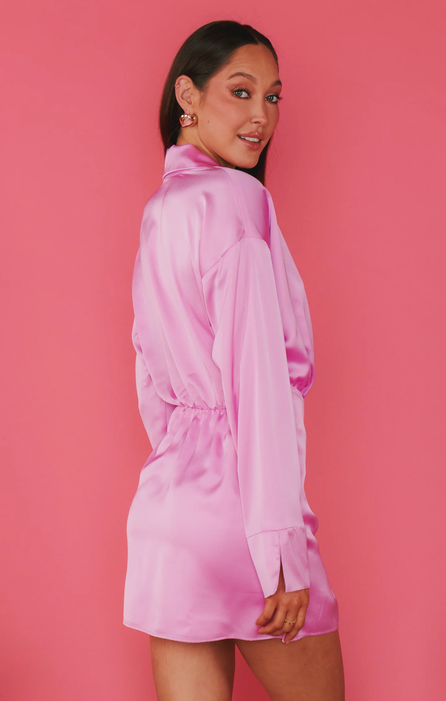 Clara Collared Mini Dress ~ Purple Pink Luxe Satin