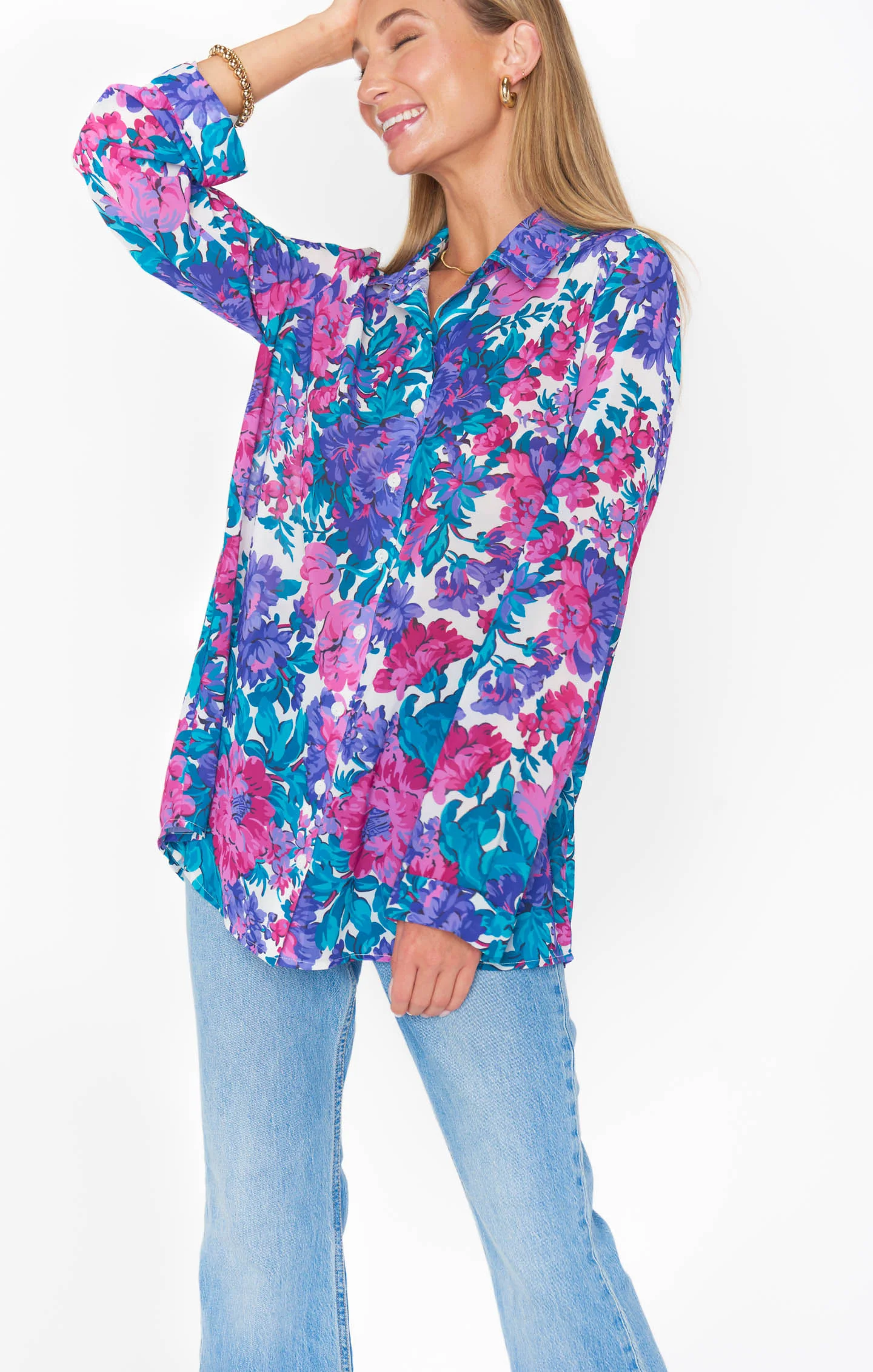 Smith Button Down ~ Magenta Blooms
