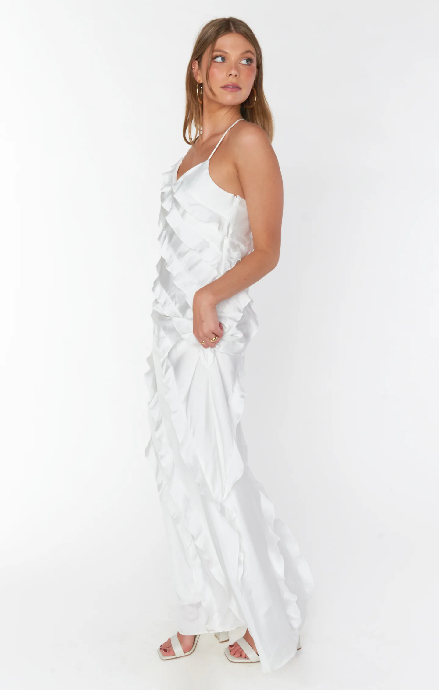 Ruffle Dress ~ Ivory Satin