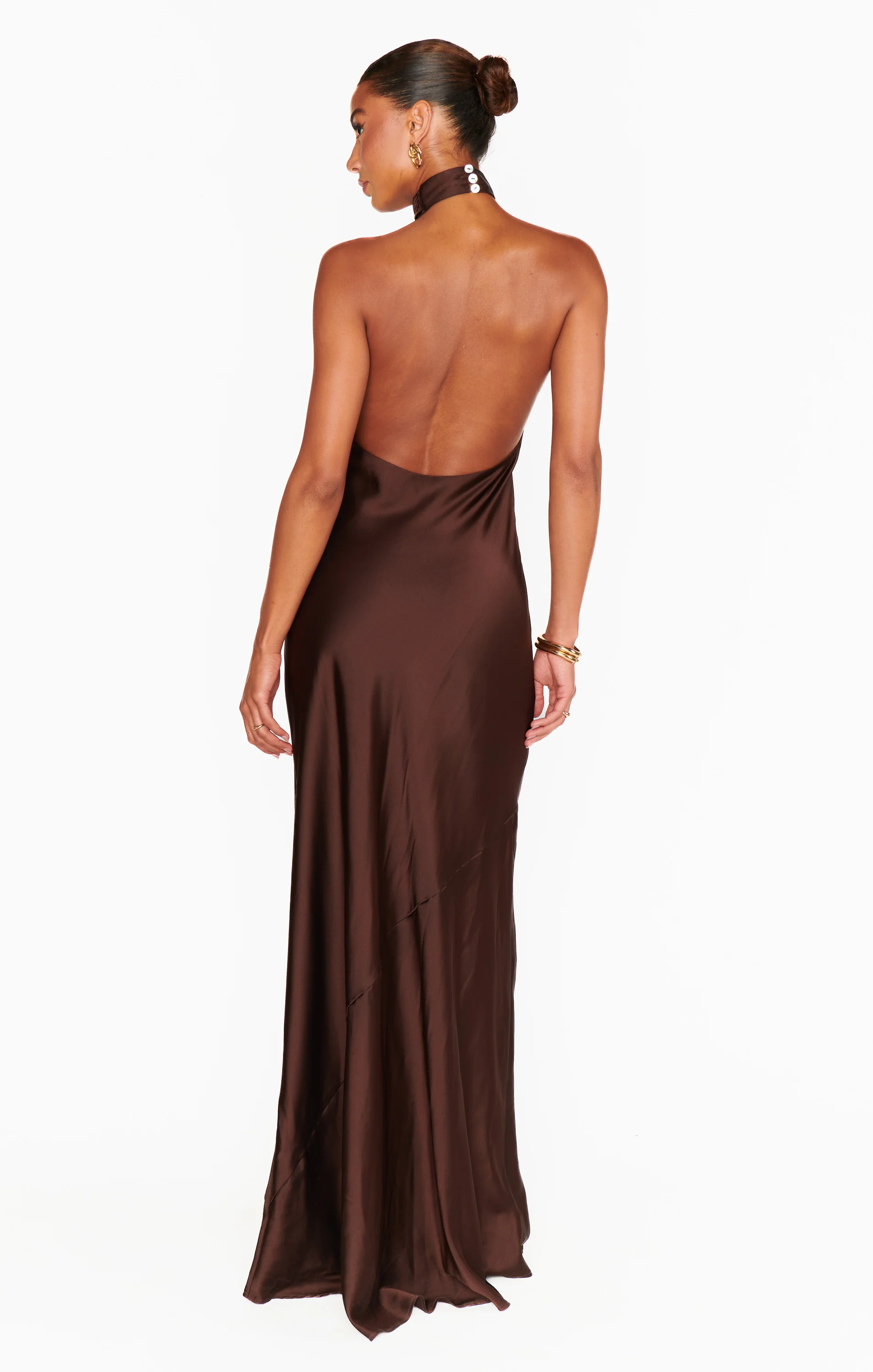 Jasmine Halter Maxi Dress ~ Chocolate Luxe Satin