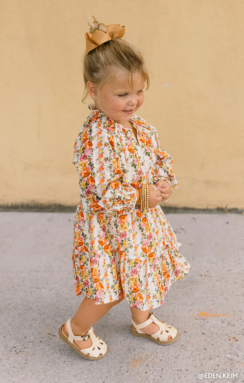 Tiny Flower Dress ~ Mountain Stripe Pattern