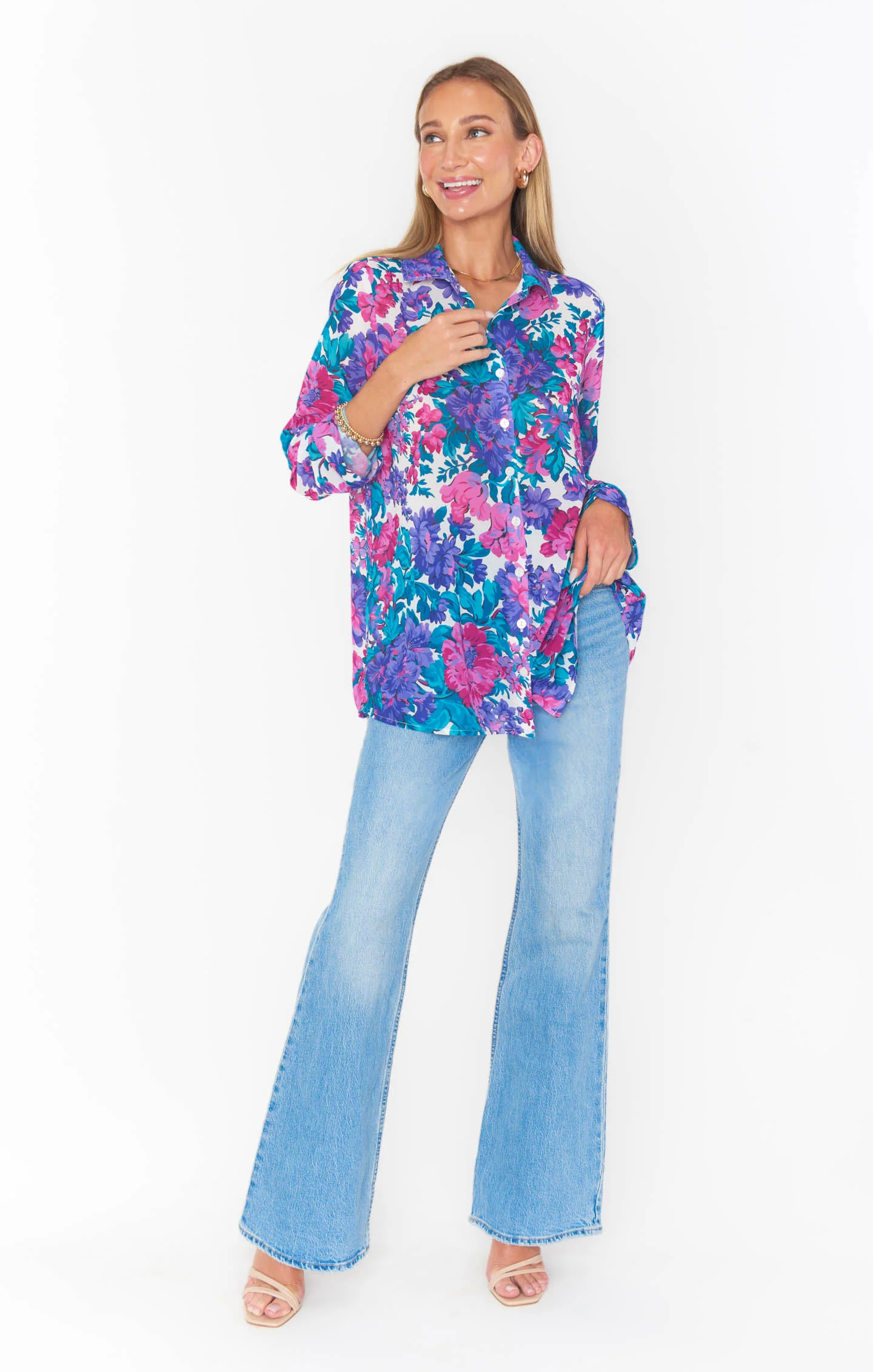 Smith Button Down ~ Magenta Blooms