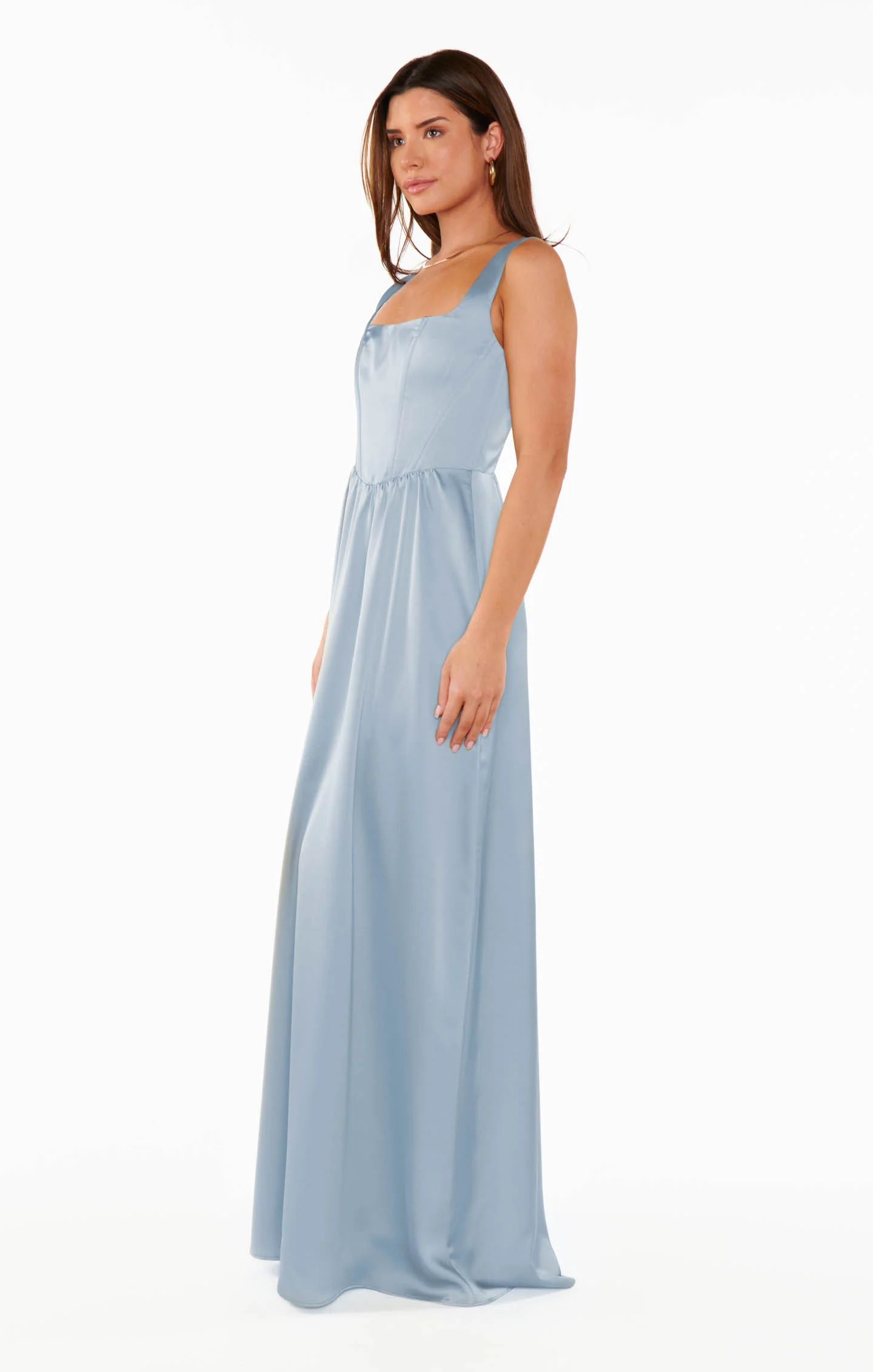 Maxi Dress ~ Steel Blue Satin