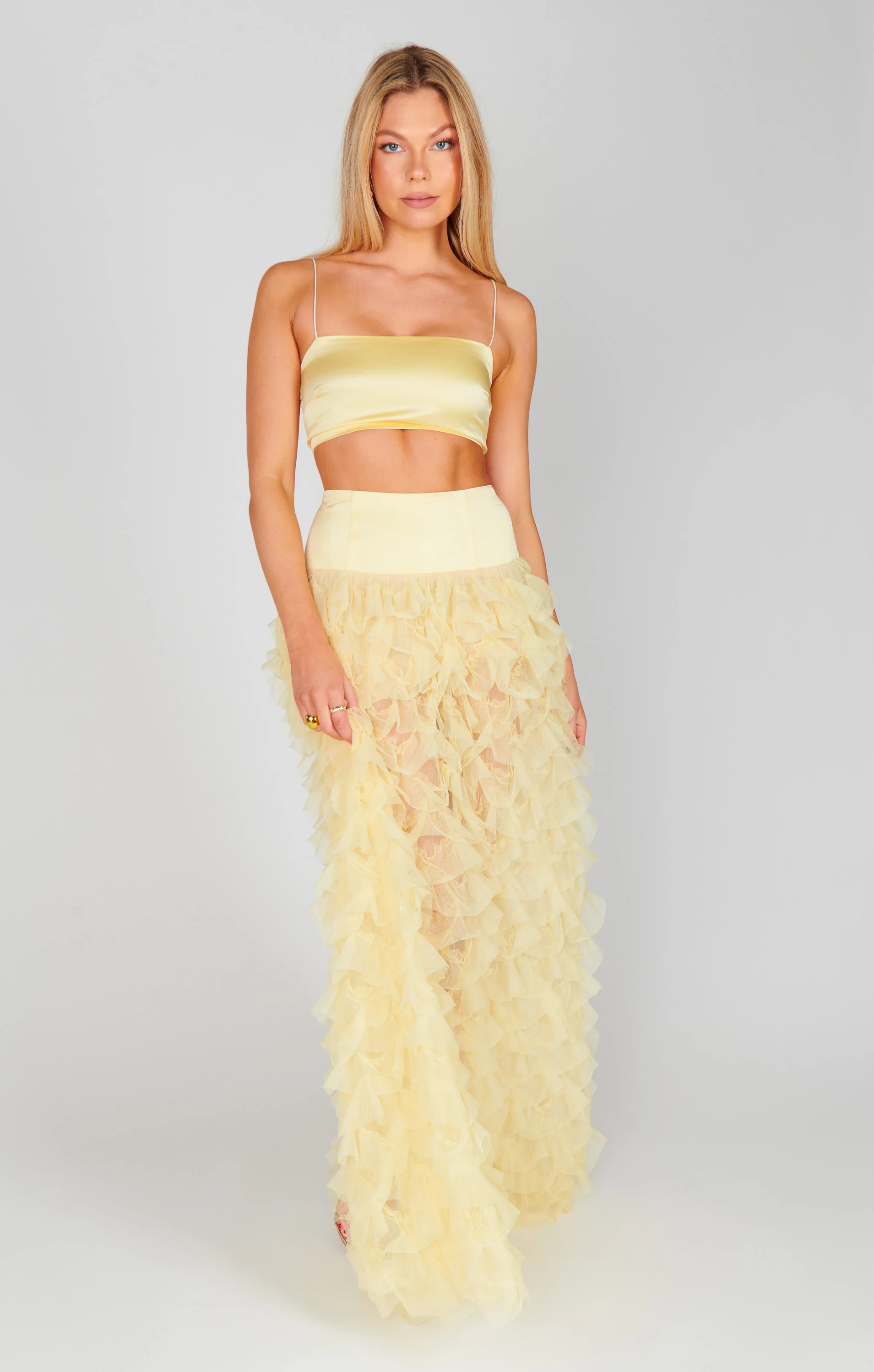 Tucker Top ~ Pale Yellow Luxe Satin