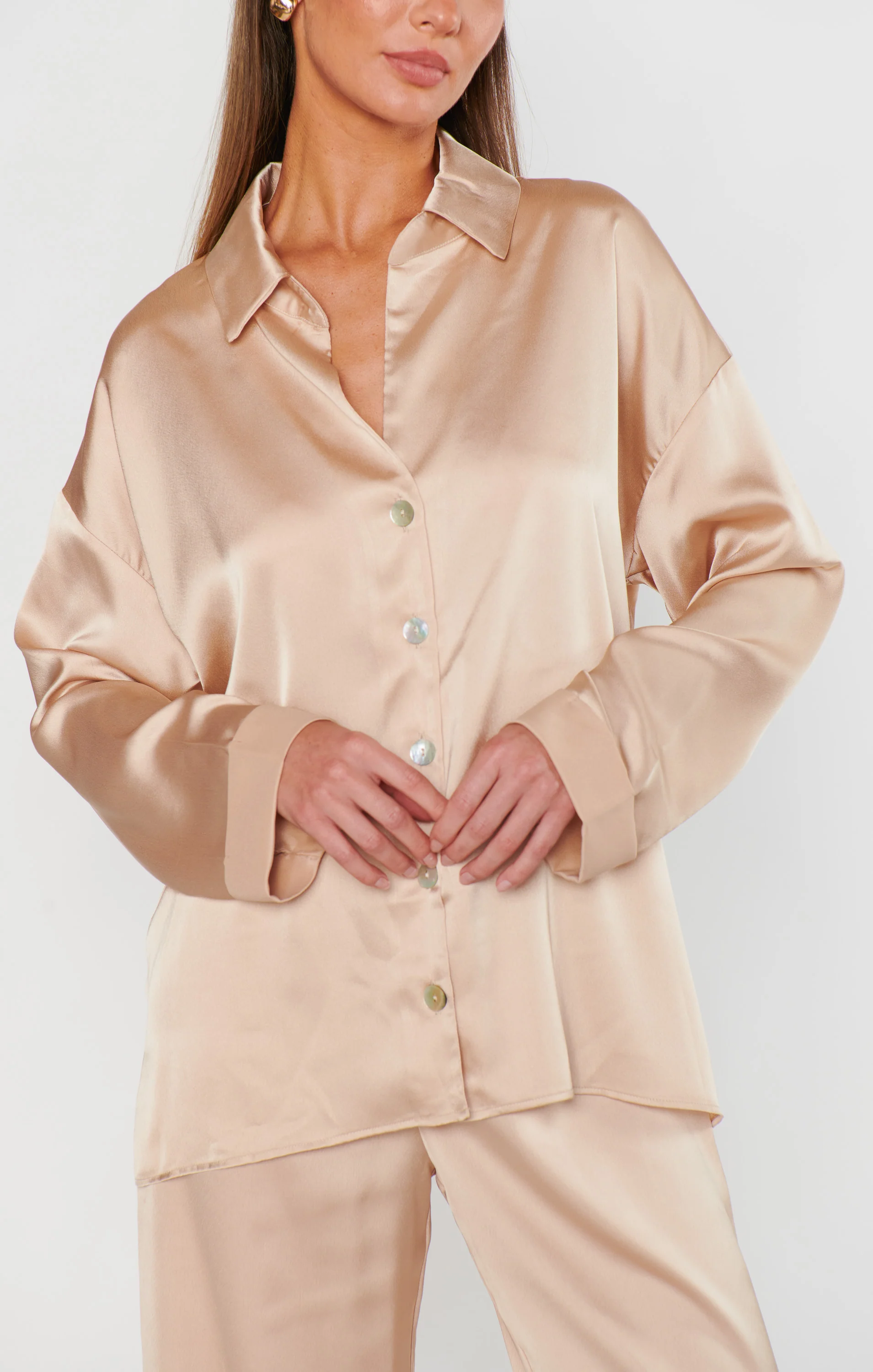 Always and Forever Button Down ~ Champagne Luxe Satin