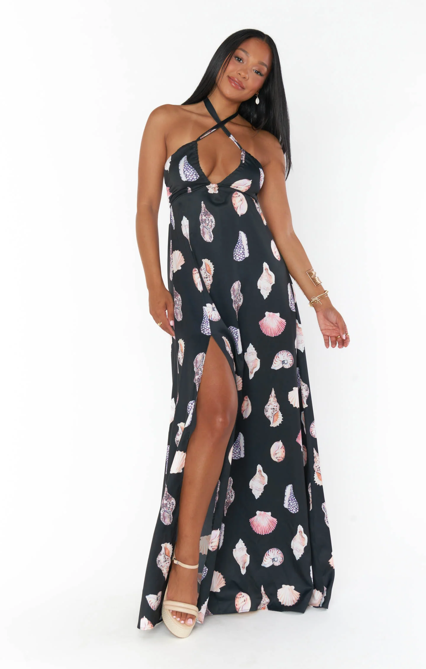 Milos Maxi Dress ~ Black Shell Luxe Satin