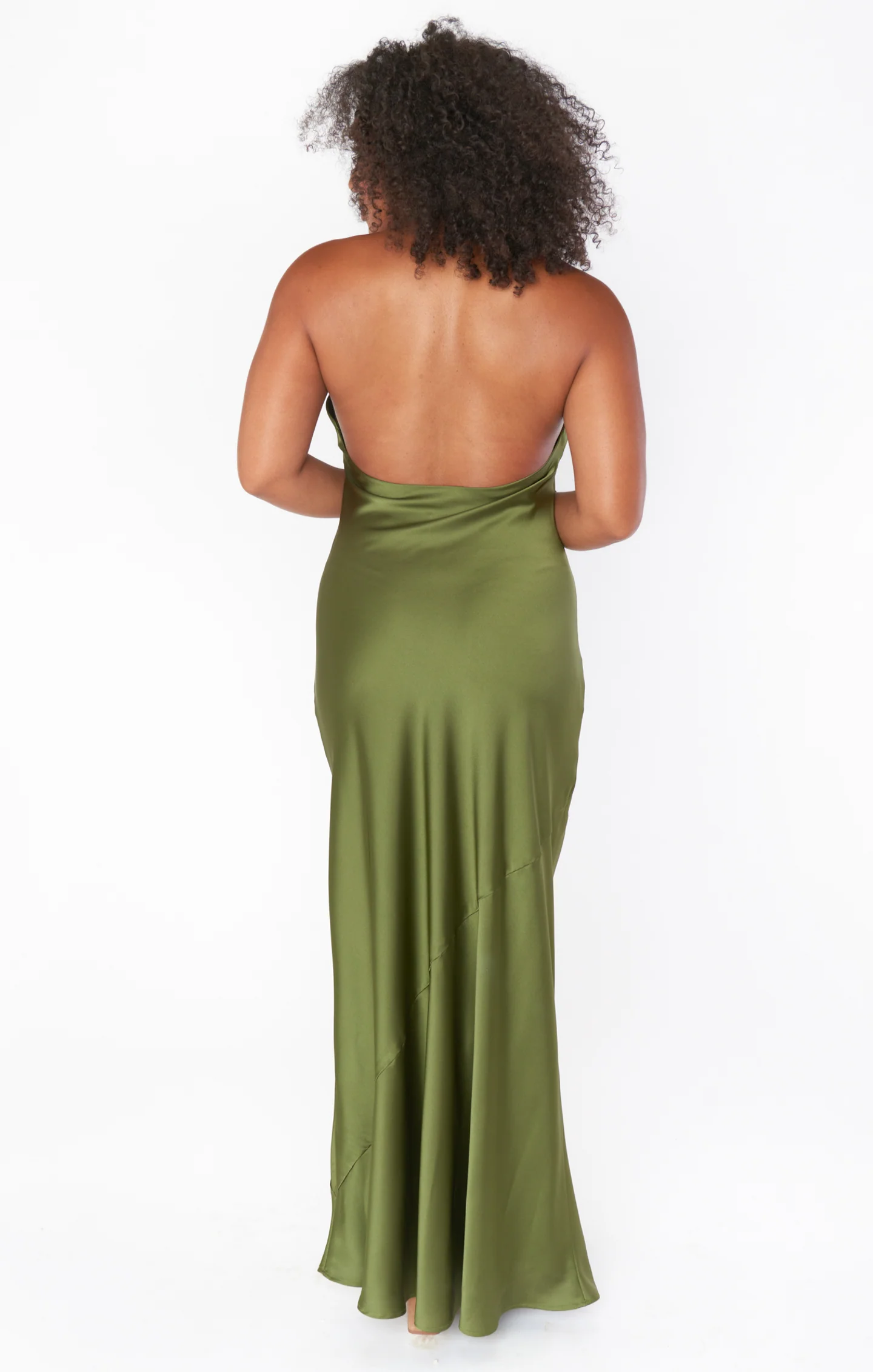 Jasmine Halter Maxi Dress ~ Olive Satin