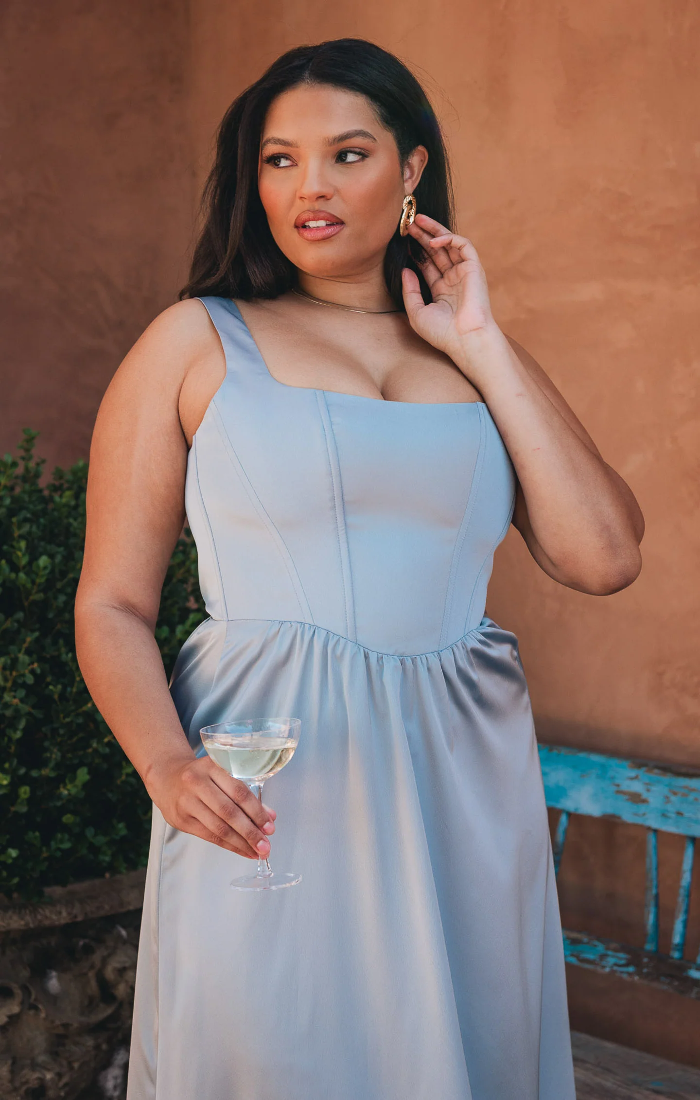 Maxi Dress ~ Steel Blue Satin