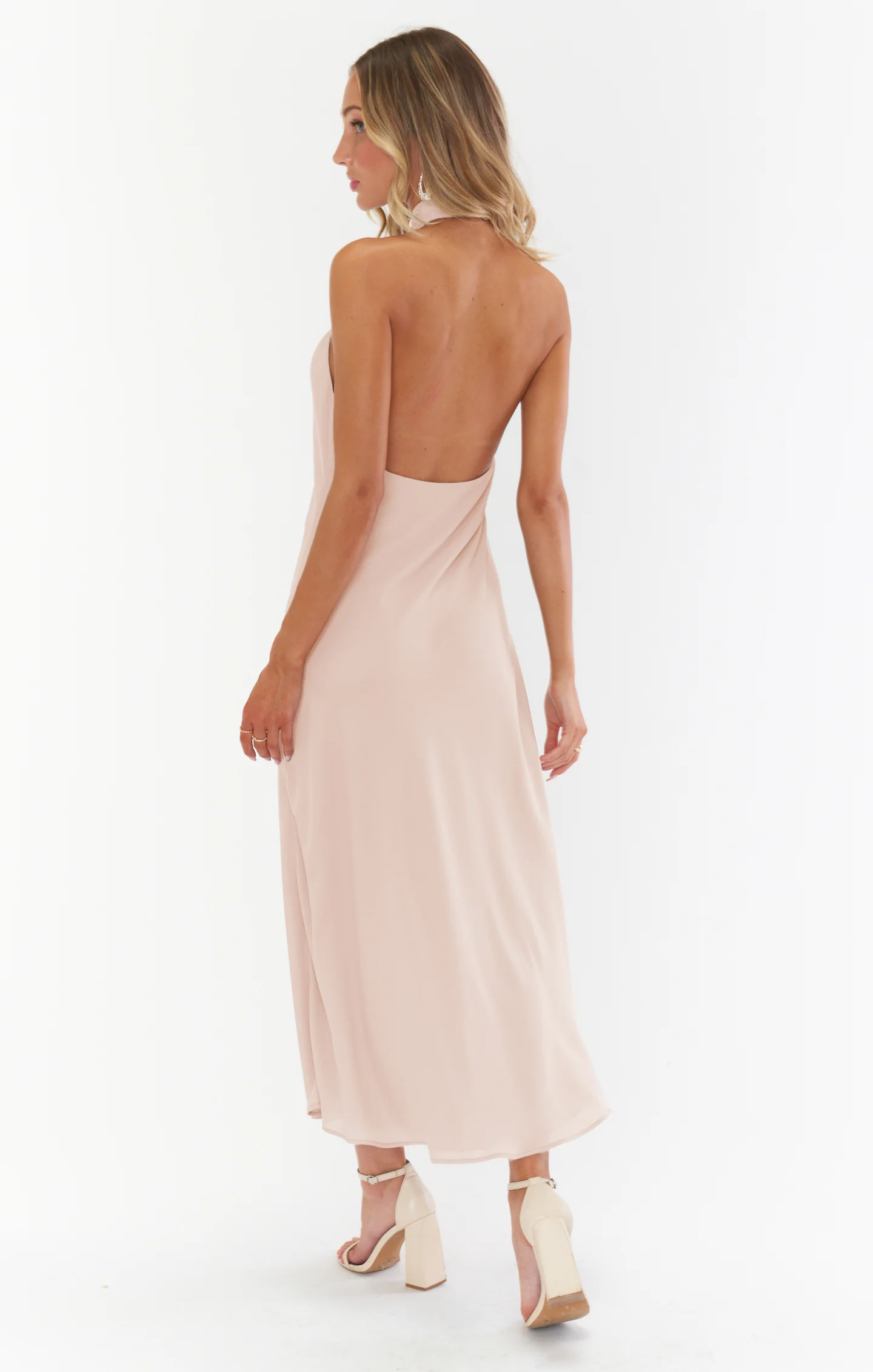 Jasmine Halter Midi Dress ~ Dusty Blush Crisp