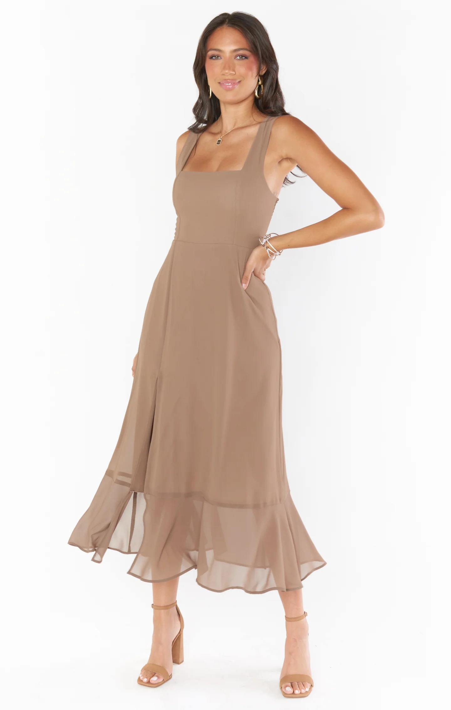 Elena Midi Dress ~ Sand Chiffon