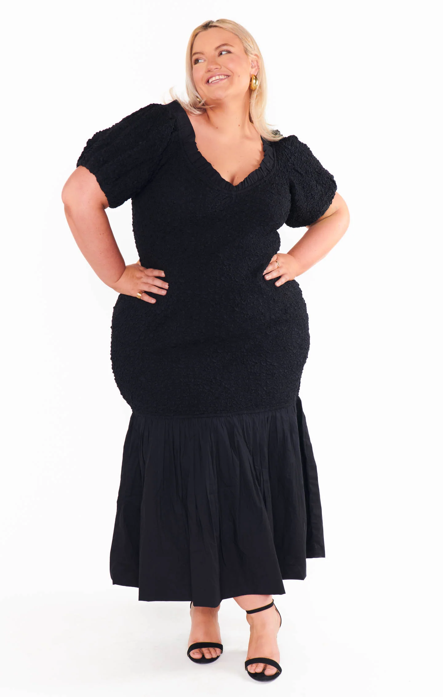 Rom Com Midi Dress ~ Black Texture Stretch