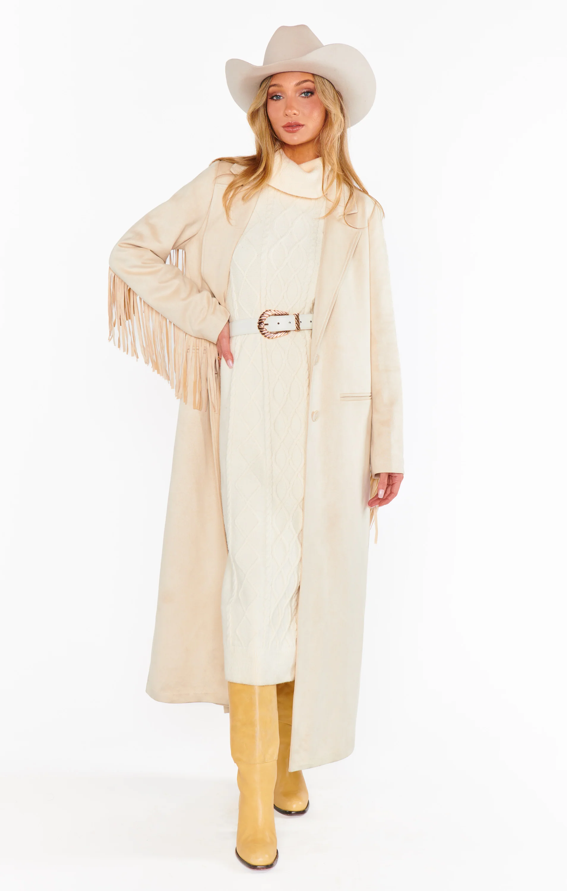 Fringe Maxi Jacket ~ Cream Faux Suede